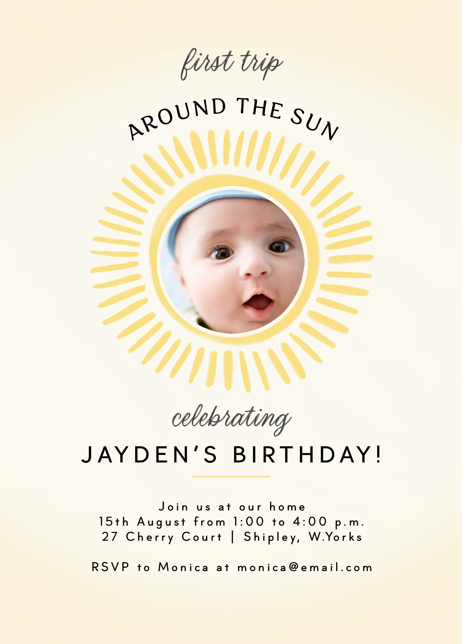 Personalised Photo Upload 'First Trip Around the Sun' 1st Birthday Party Invitation