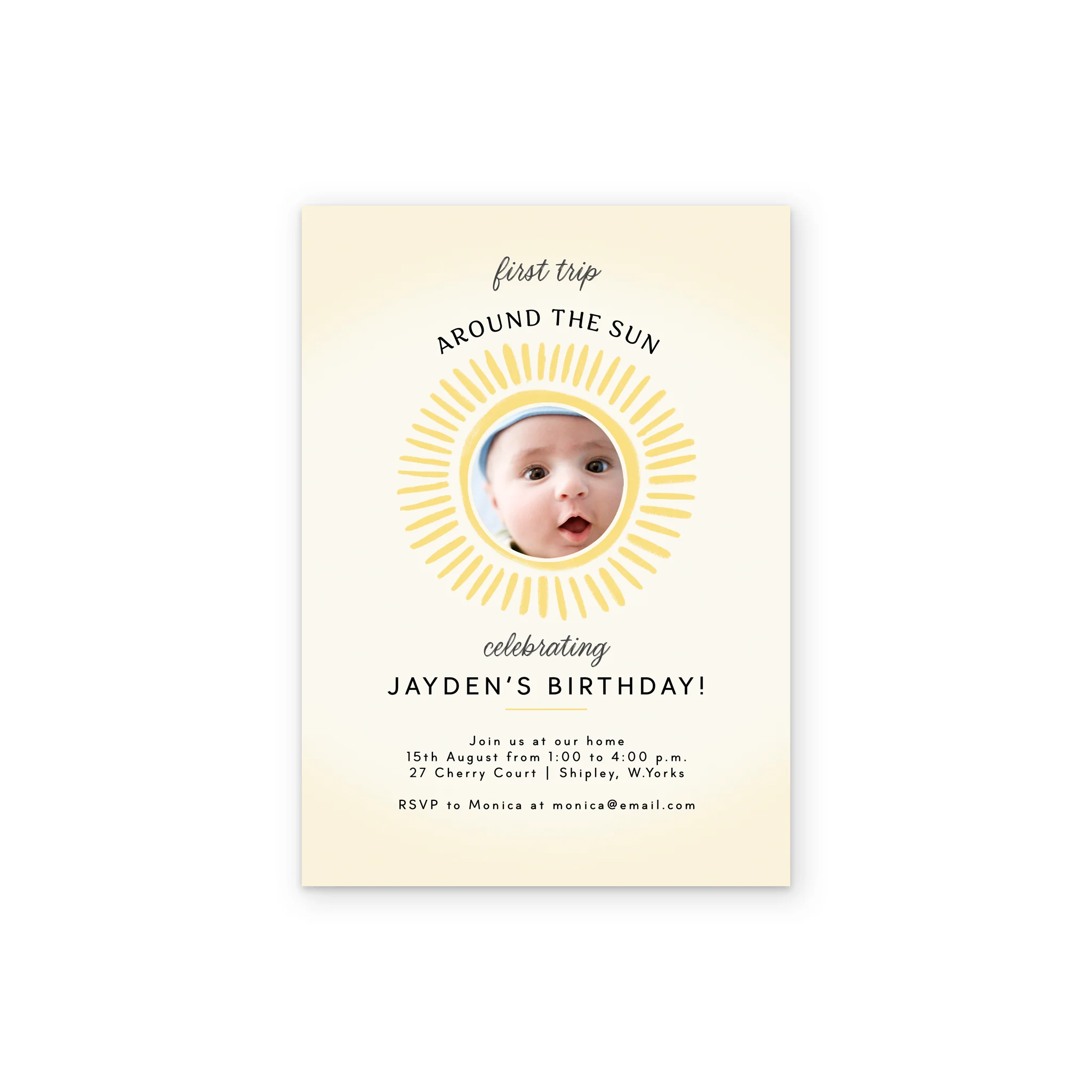 Personalised Photo Upload 'First Trip Around the Sun' 1st Birthday Party Invitation - Image 2