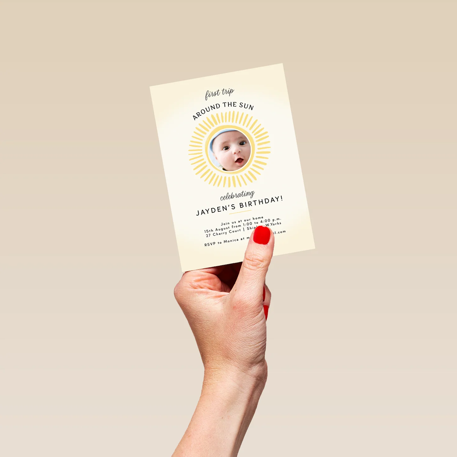 Personalised Photo Upload 'First Trip Around the Sun' 1st Birthday Party Invitation - Image 4