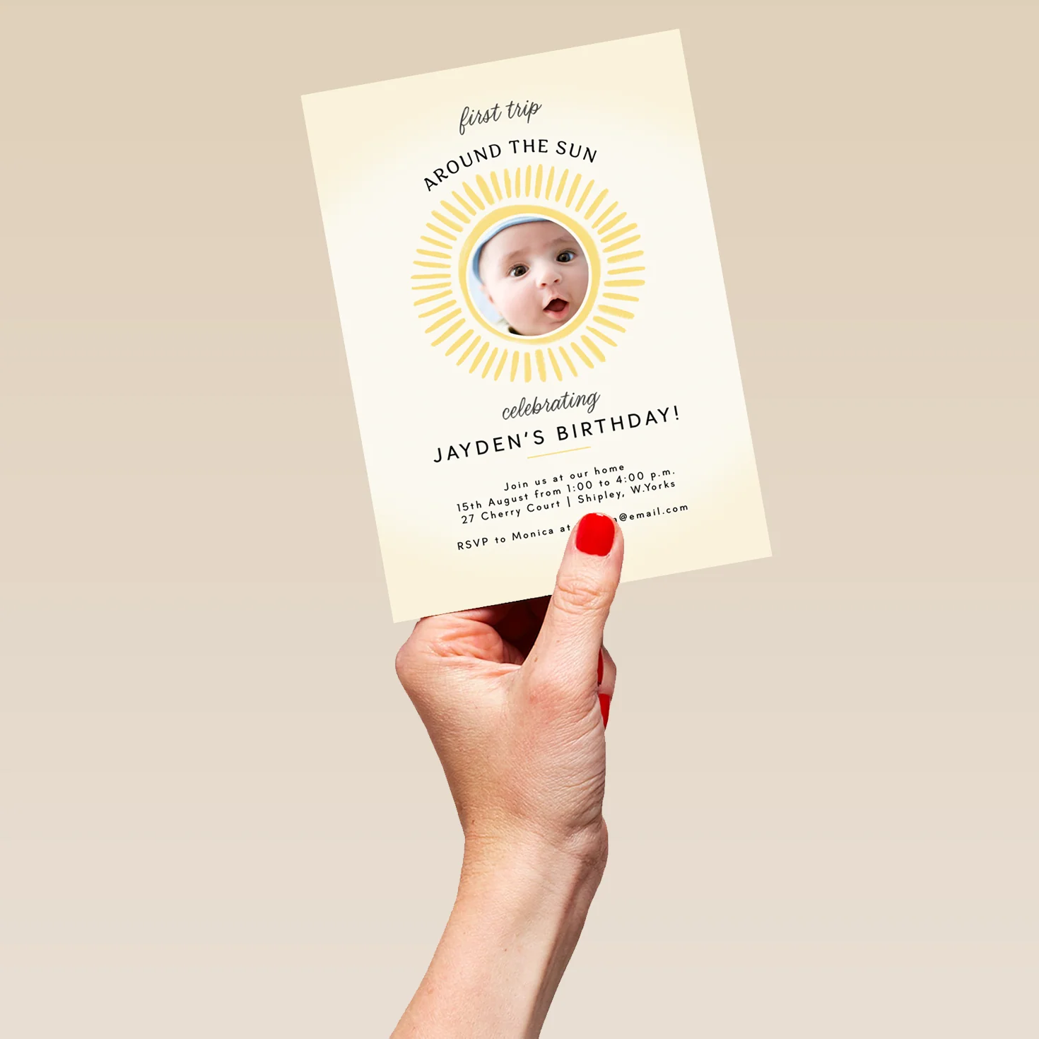 Personalised Photo Upload 'First Trip Around the Sun' 1st Birthday Party Invitation - Image 5