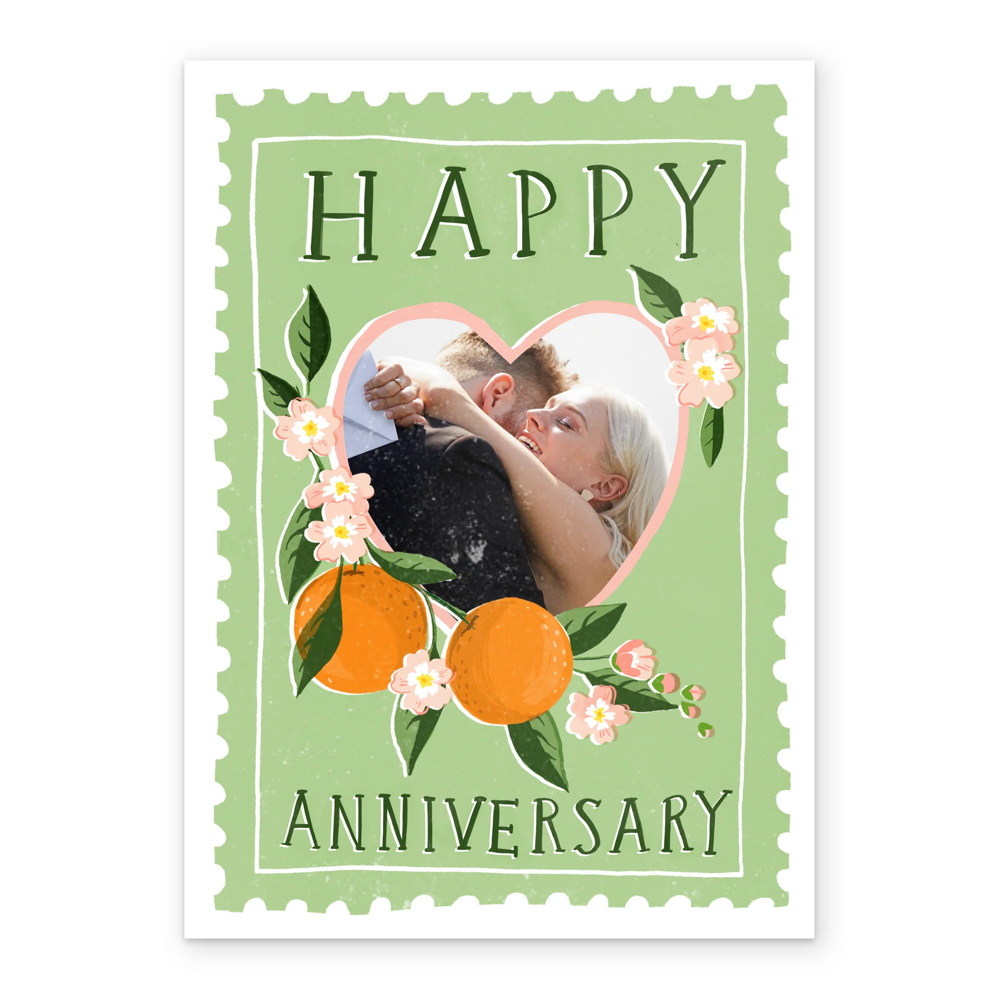 Personalised Photo Upload Green Postage Stamp Anniversary Card - Image 2