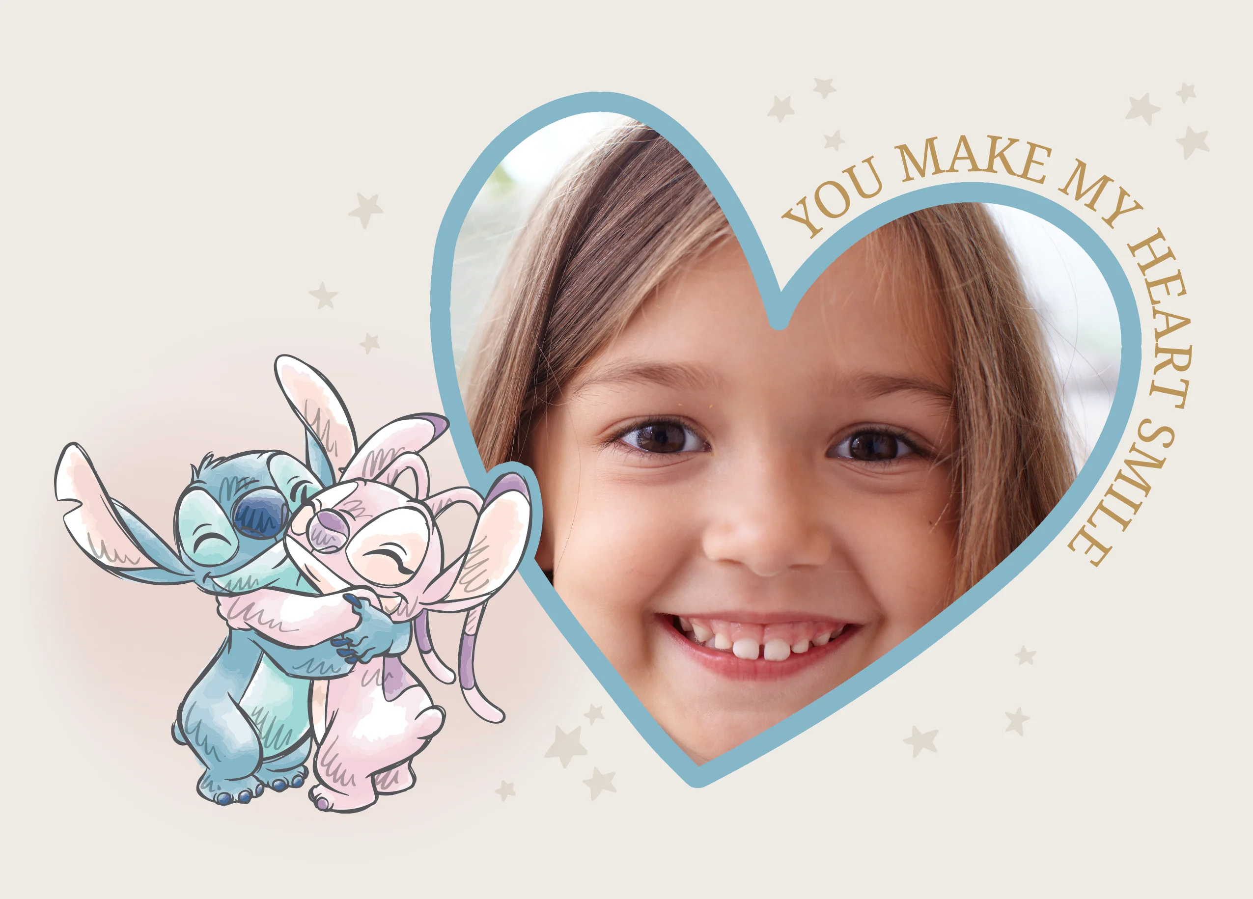 Personalised Photo Upload Heart Frame Lilo & Stitch Kids Birthday Card