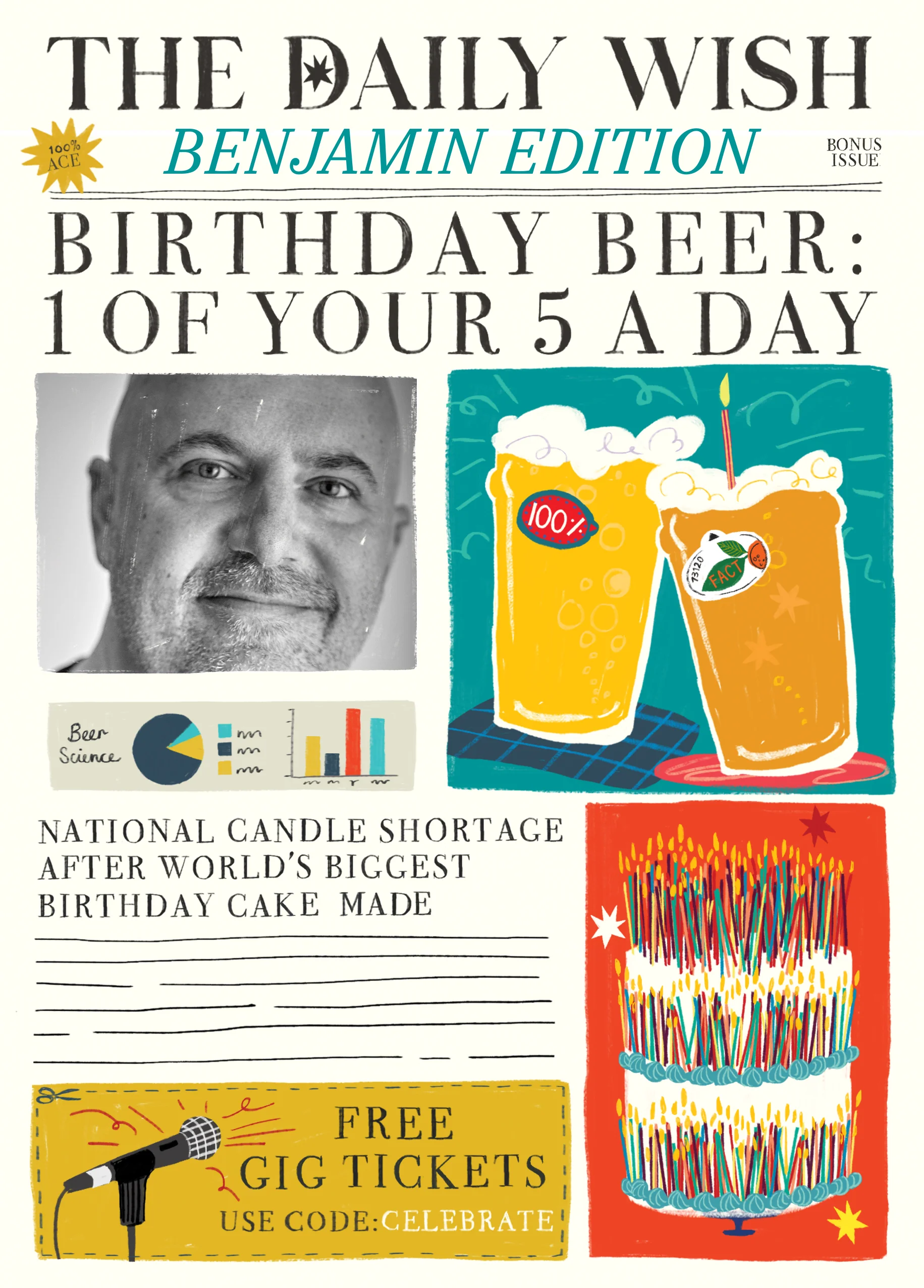 Personalised Photo Upload Newspaper Beer Birthday Card