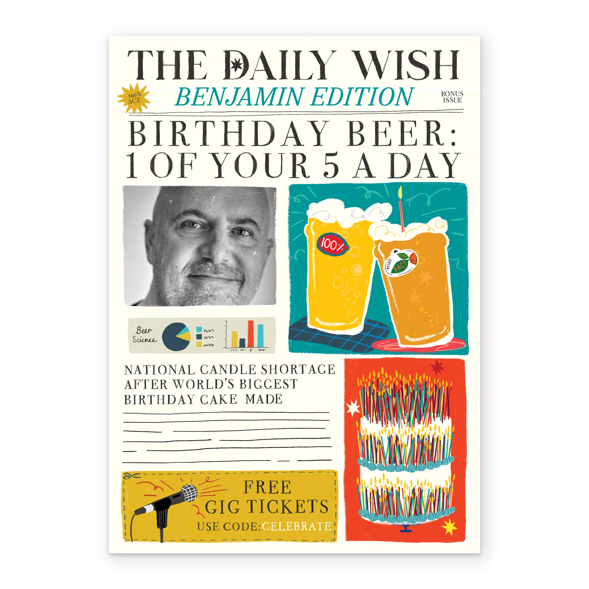 Personalised Photo Upload Newspaper Beer Birthday Card - Image 2