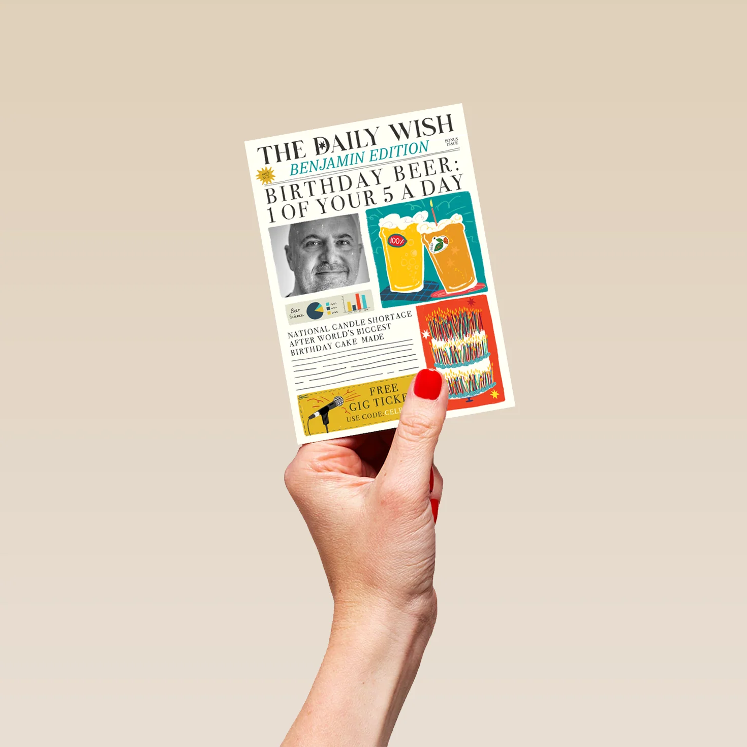 Personalised Photo Upload Newspaper Beer Birthday Card - Image 4