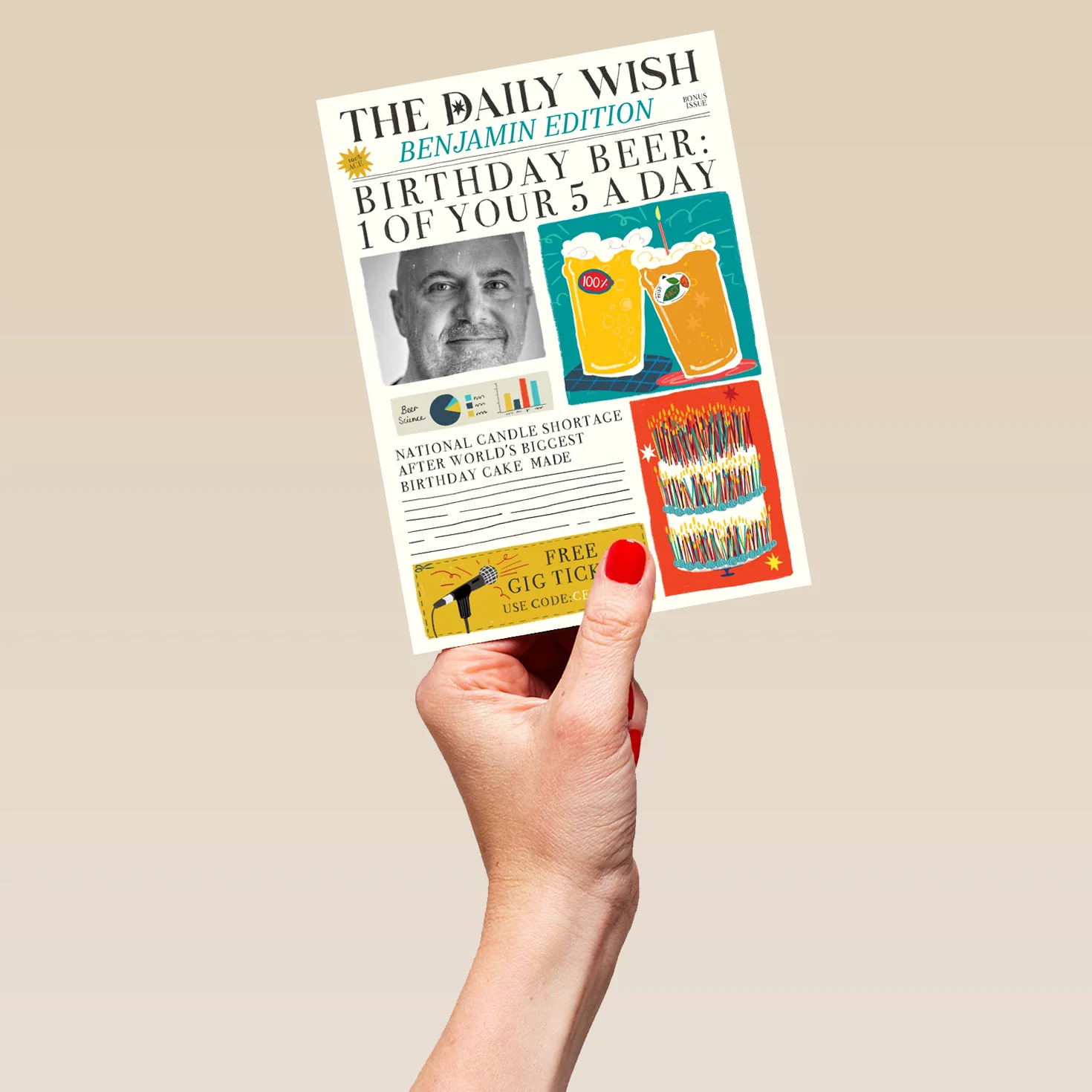 Personalised Photo Upload Newspaper Beer Birthday Card - Image 5
