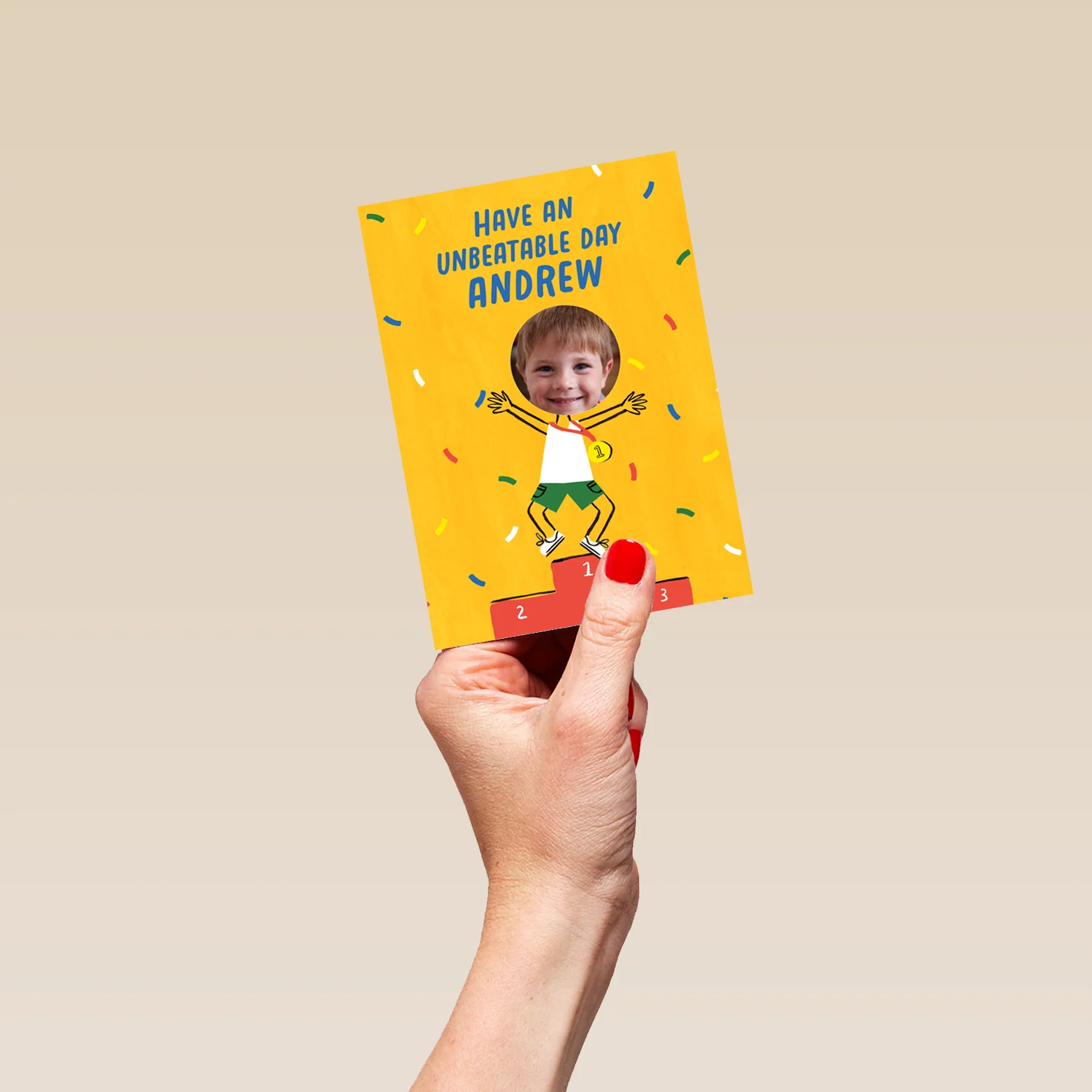 Personalised Photo Upload Number 1 Podium Greeting Card - Image 4