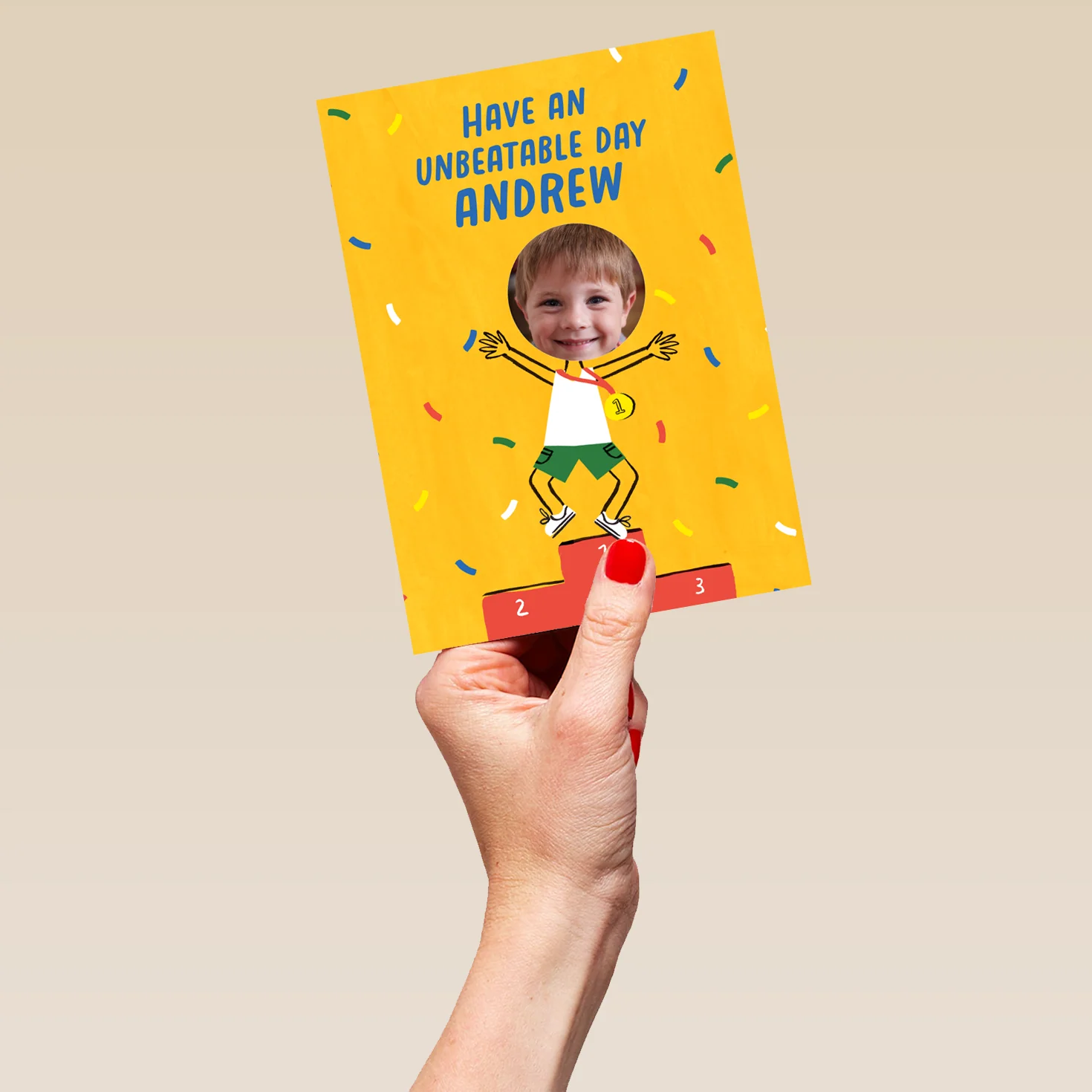 Personalised Photo Upload Number 1 Podium Greeting Card - Image 5