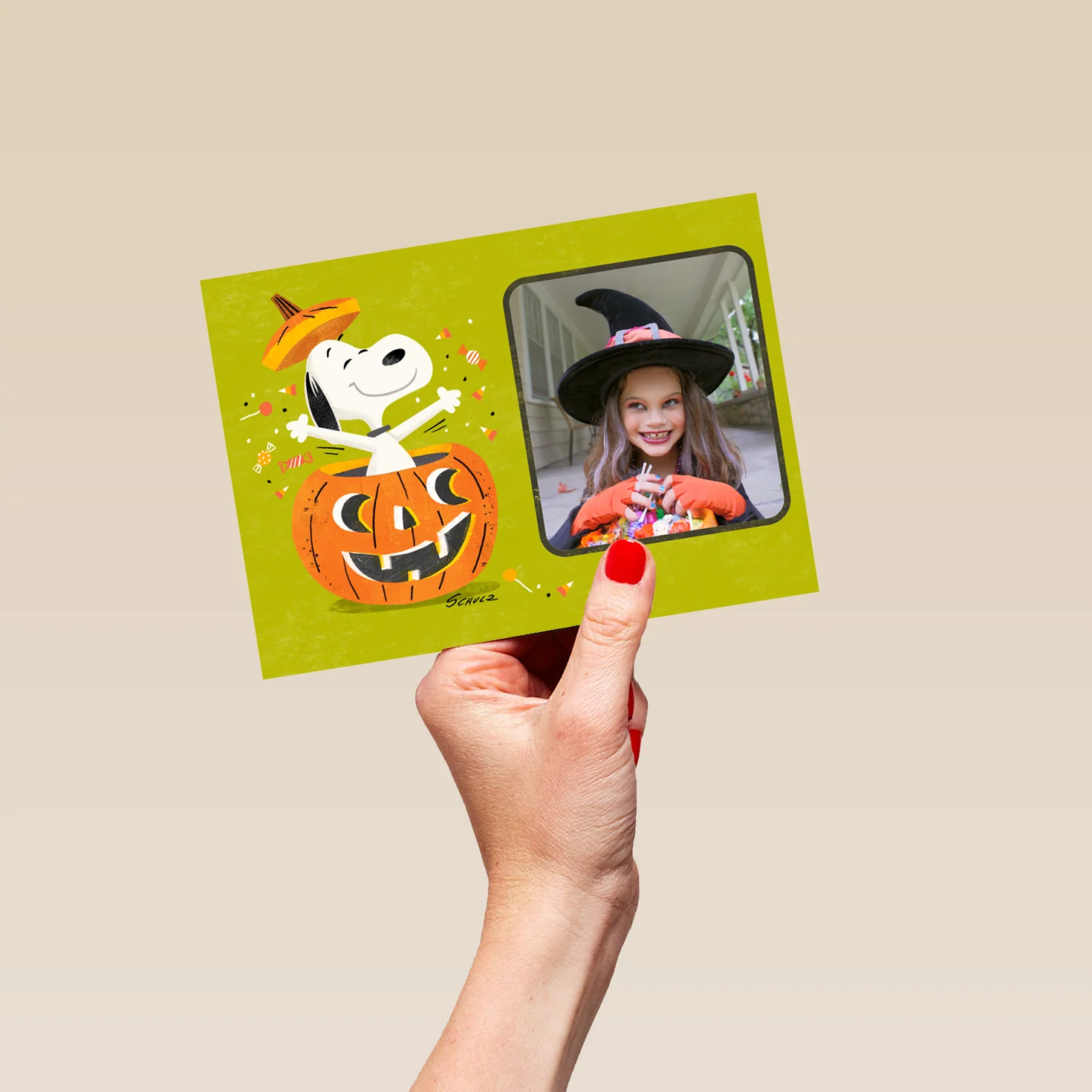 Personalised Photo Upload PEANUTS™ SNOOPY & Pumpkin Halloween Card - Image 5