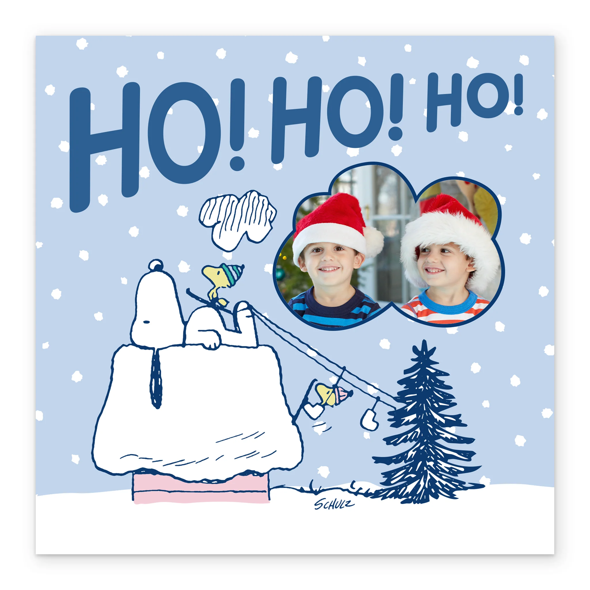 Personalised Photo Upload PEANUTS™ SNOOPY & WOODSTOCK Ski Lift Christmas Card - Image 2
