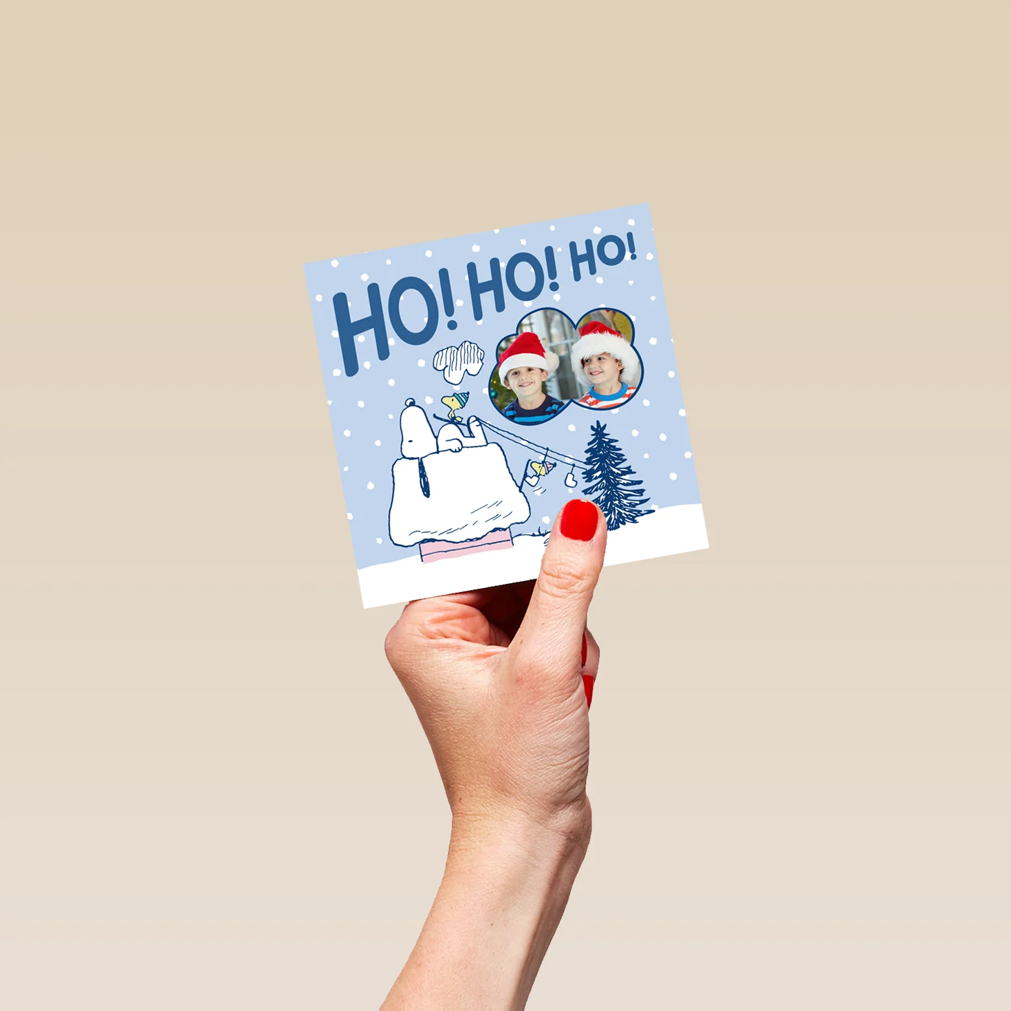 Personalised Photo Upload PEANUTS™ SNOOPY & WOODSTOCK Ski Lift Christmas Card - Image 4