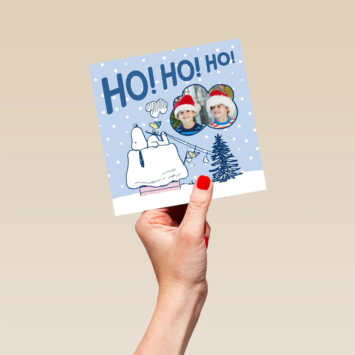 Personalised Photo Upload PEANUTS™ SNOOPY & WOODSTOCK Ski Lift Christmas Card - Image 5