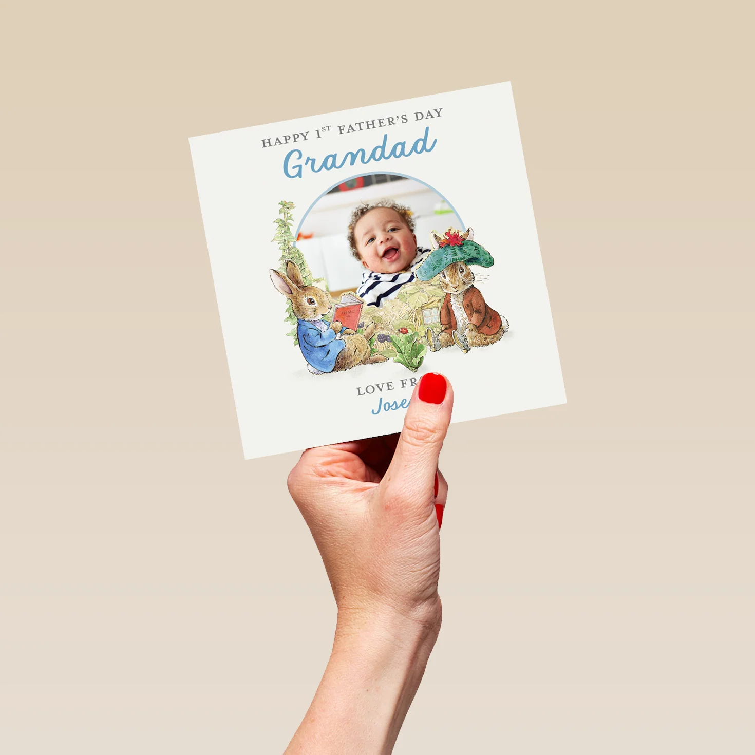 Personalised Photo Upload Peter Rabbit™ & Benjamin Bunny 1st Father's Day Card for Grandad - Image 5