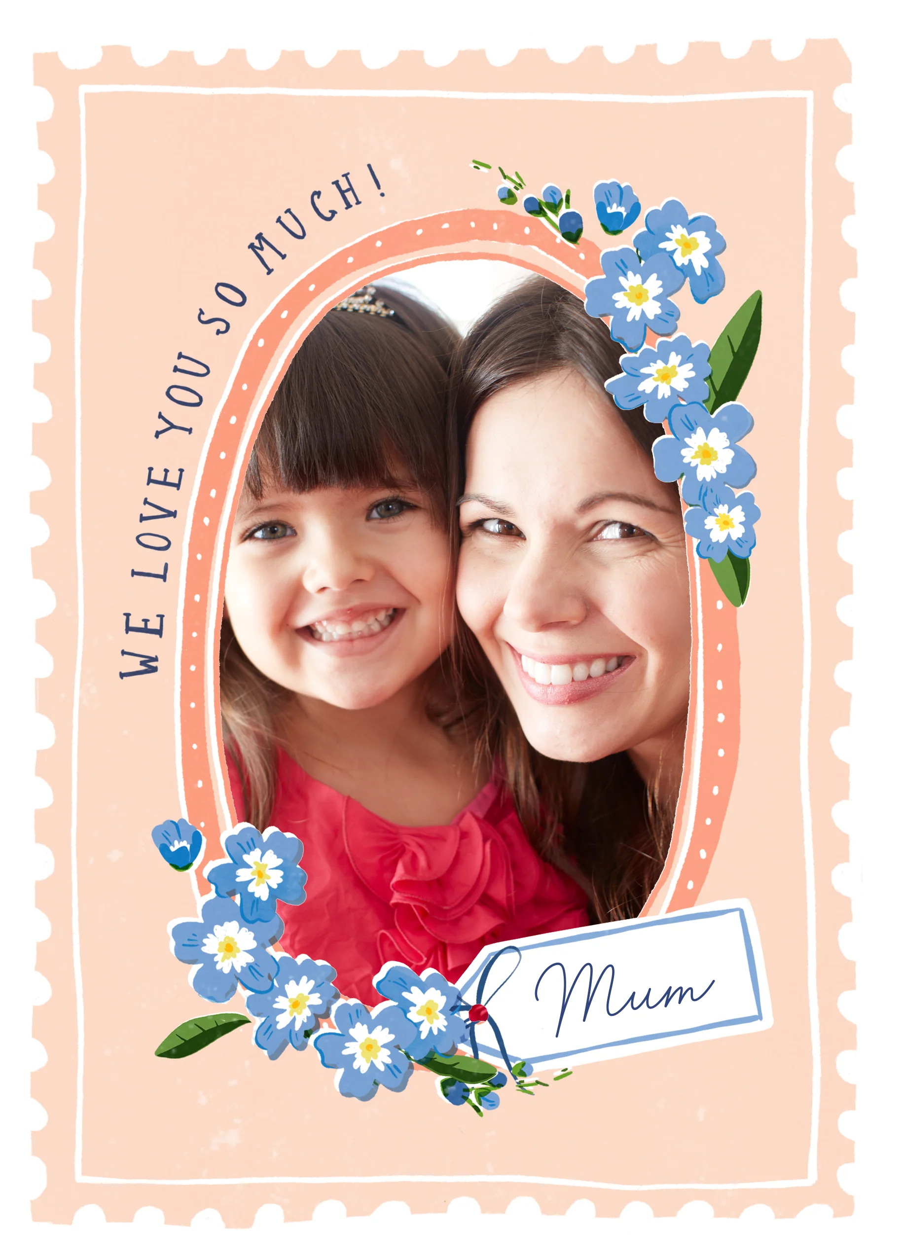 Personalised Photo Upload Pink Postage Stamp Birthday Card