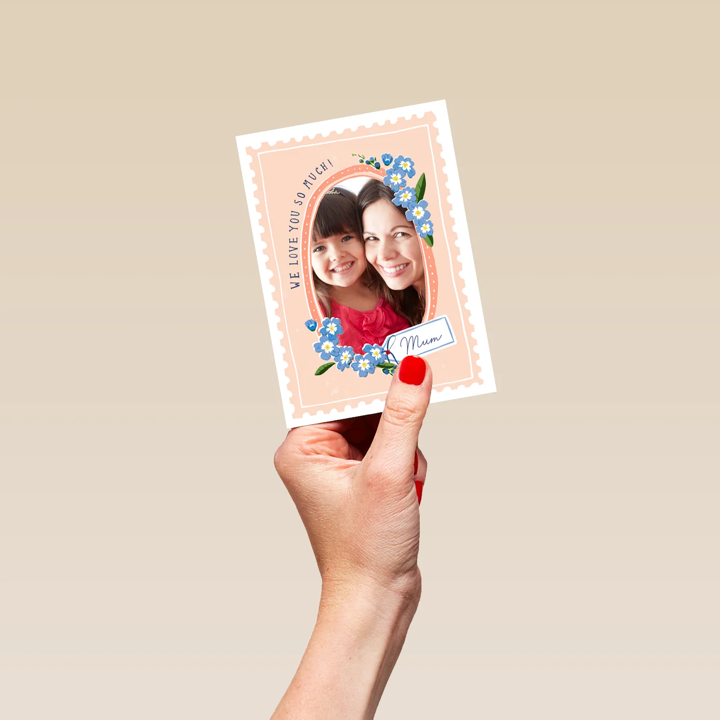 Personalised Photo Upload Pink Postage Stamp Birthday Card - Image 4