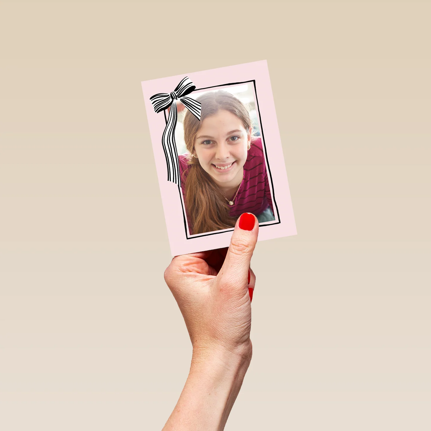 Personalised Photo Upload Pink with Bow Birthday Card - Image 4