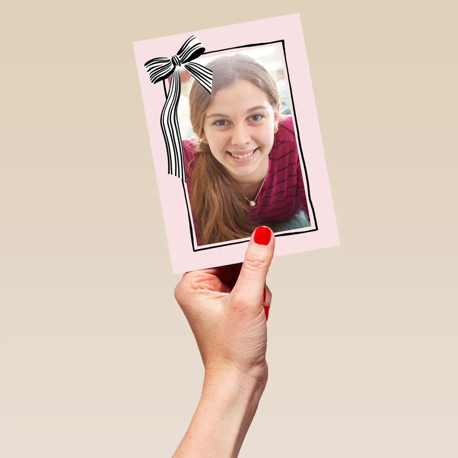 Personalised Photo Upload Pink with Bow Birthday Card - Image 5