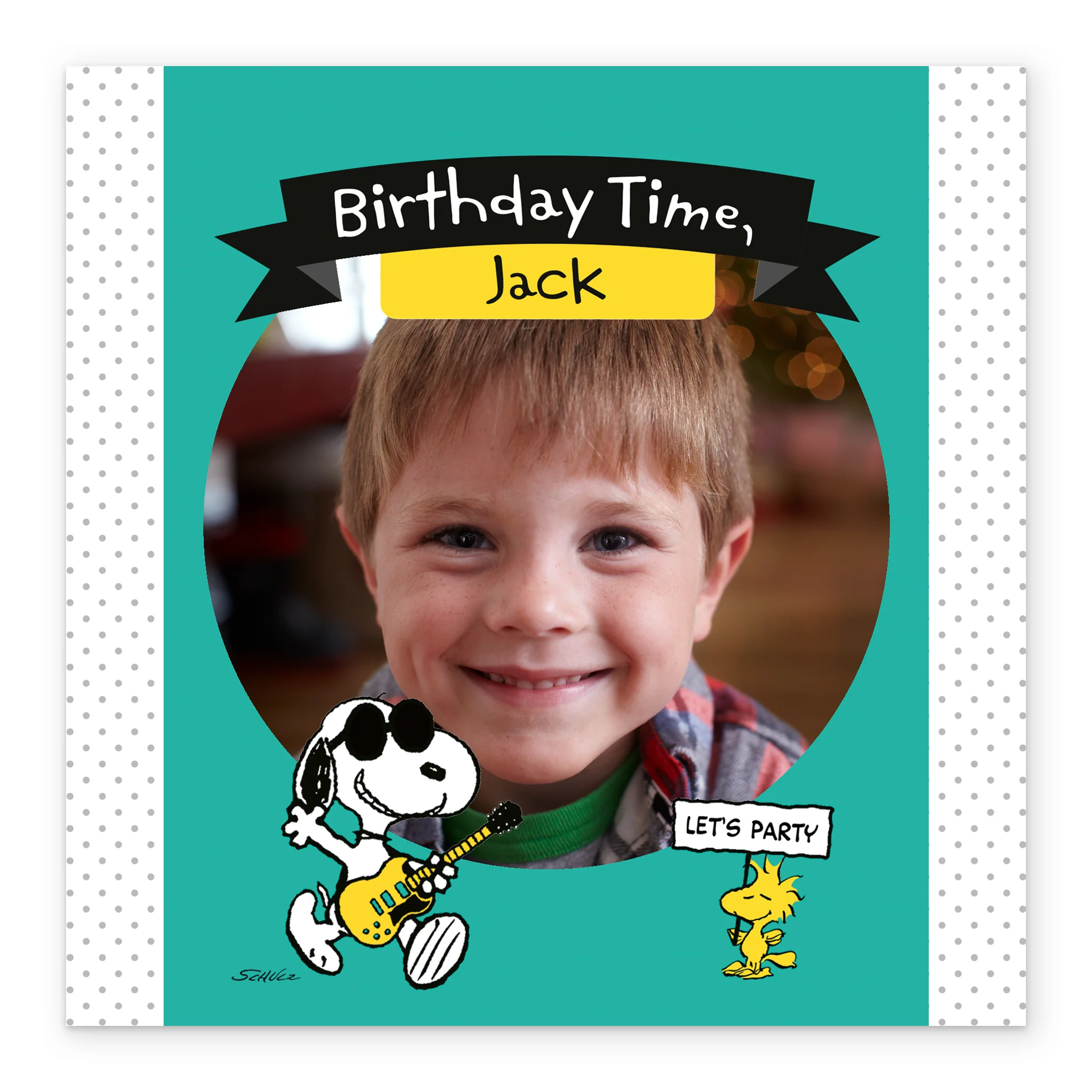 Personalised Photo Upload PEANUTS™ SNOOPY & WOODSTOCK Dance Birthday Card - Image 2
