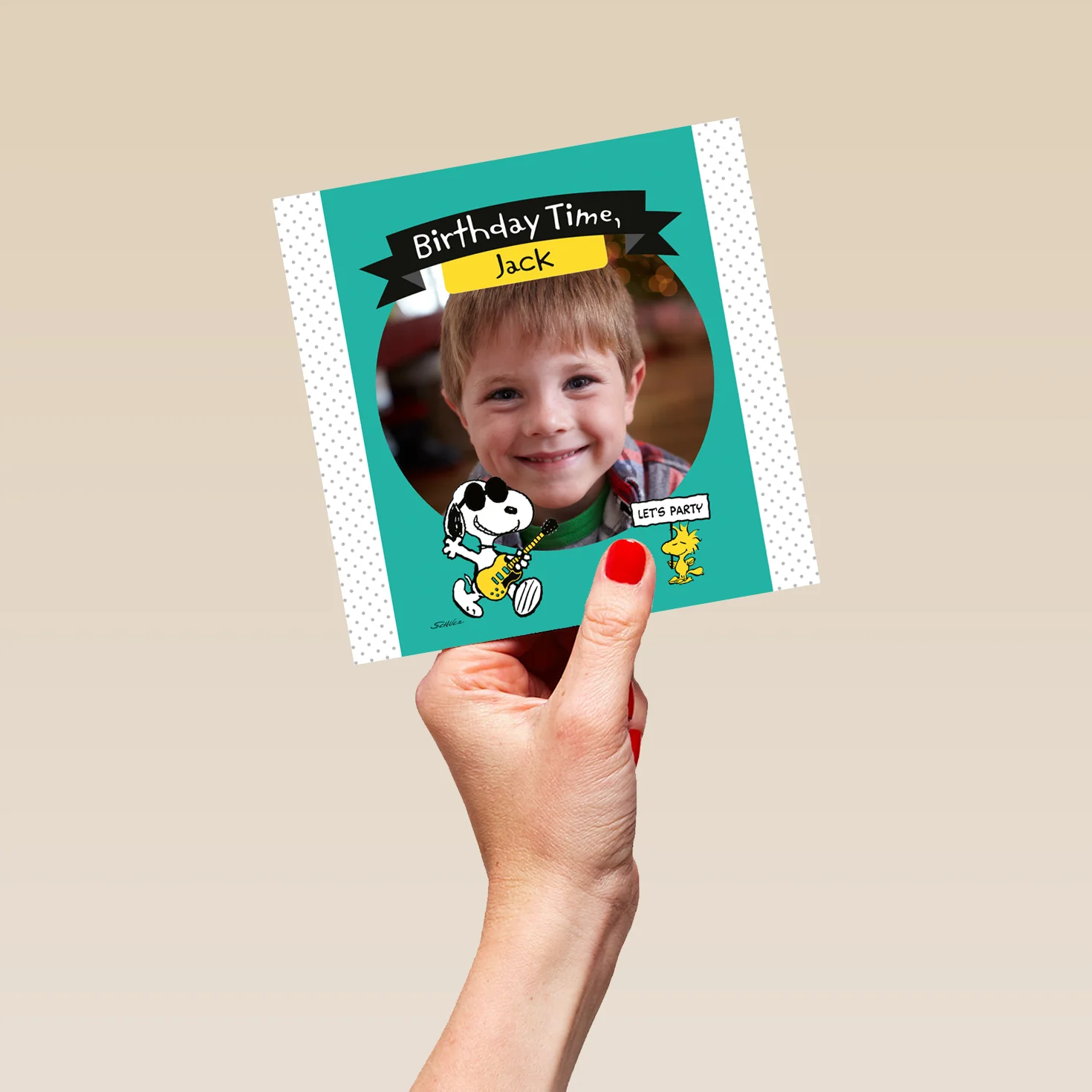 Personalised Photo Upload PEANUTS™ SNOOPY & WOODSTOCK Dance Birthday Card - Image 5