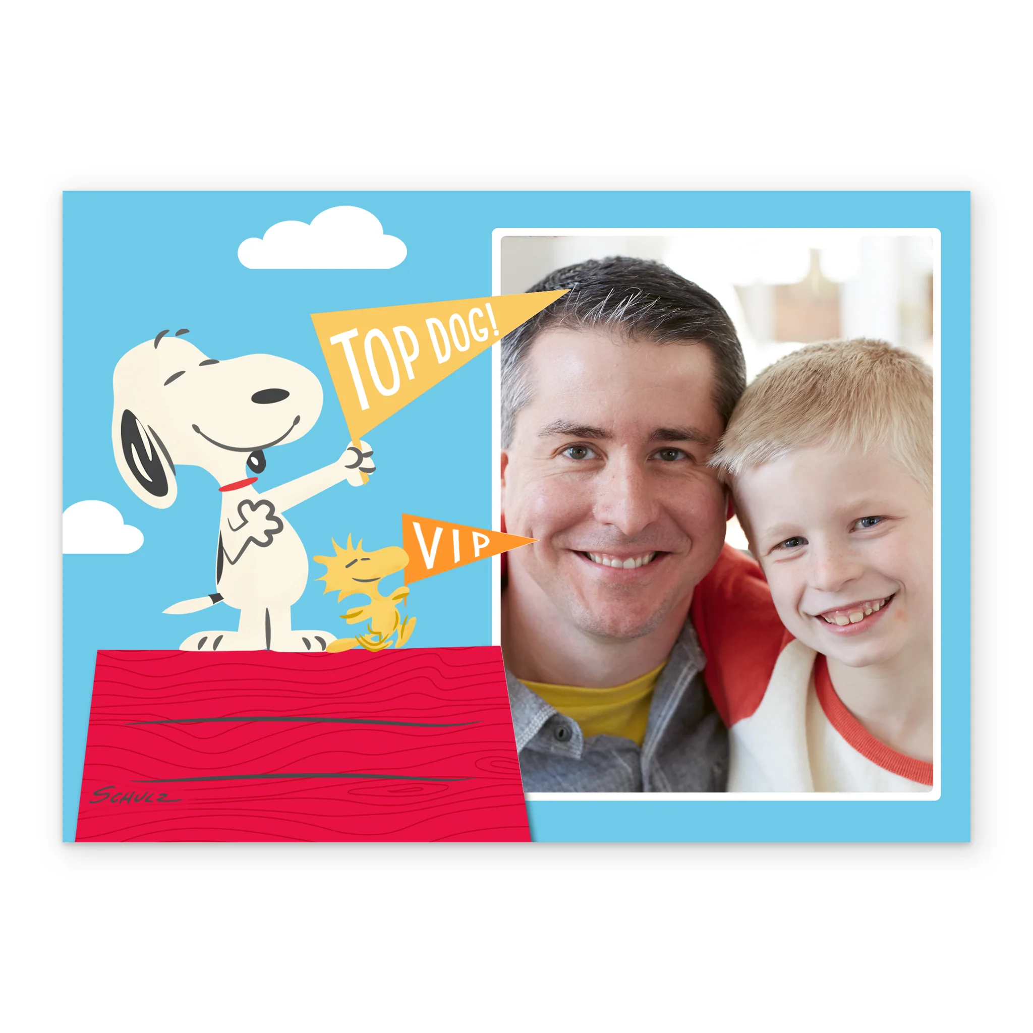 Personalised Photo Upload SNOOPY & WOODSTOCK Pennant Flag Father's Day Card - Image 2