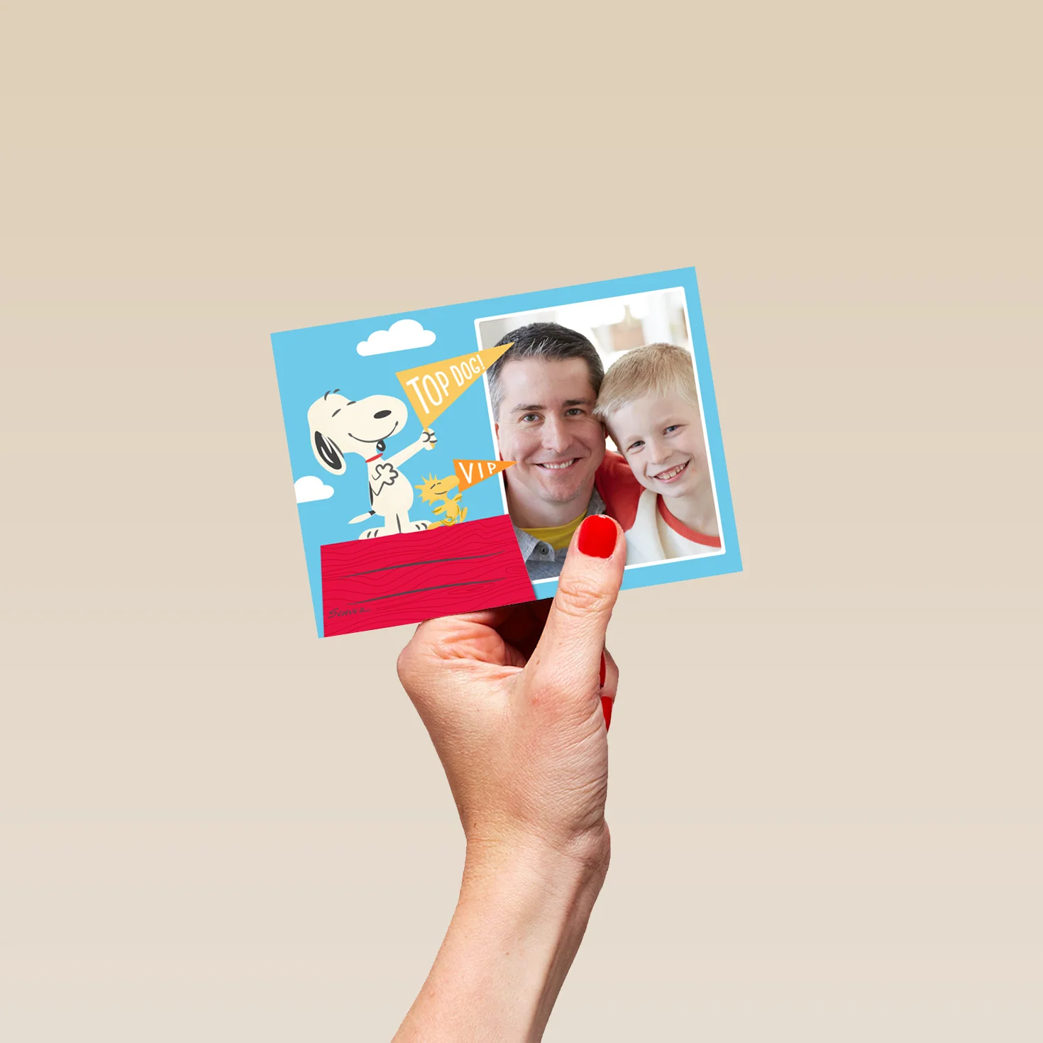 Personalised Photo Upload SNOOPY & WOODSTOCK Pennant Flag Father's Day Card - Image 4
