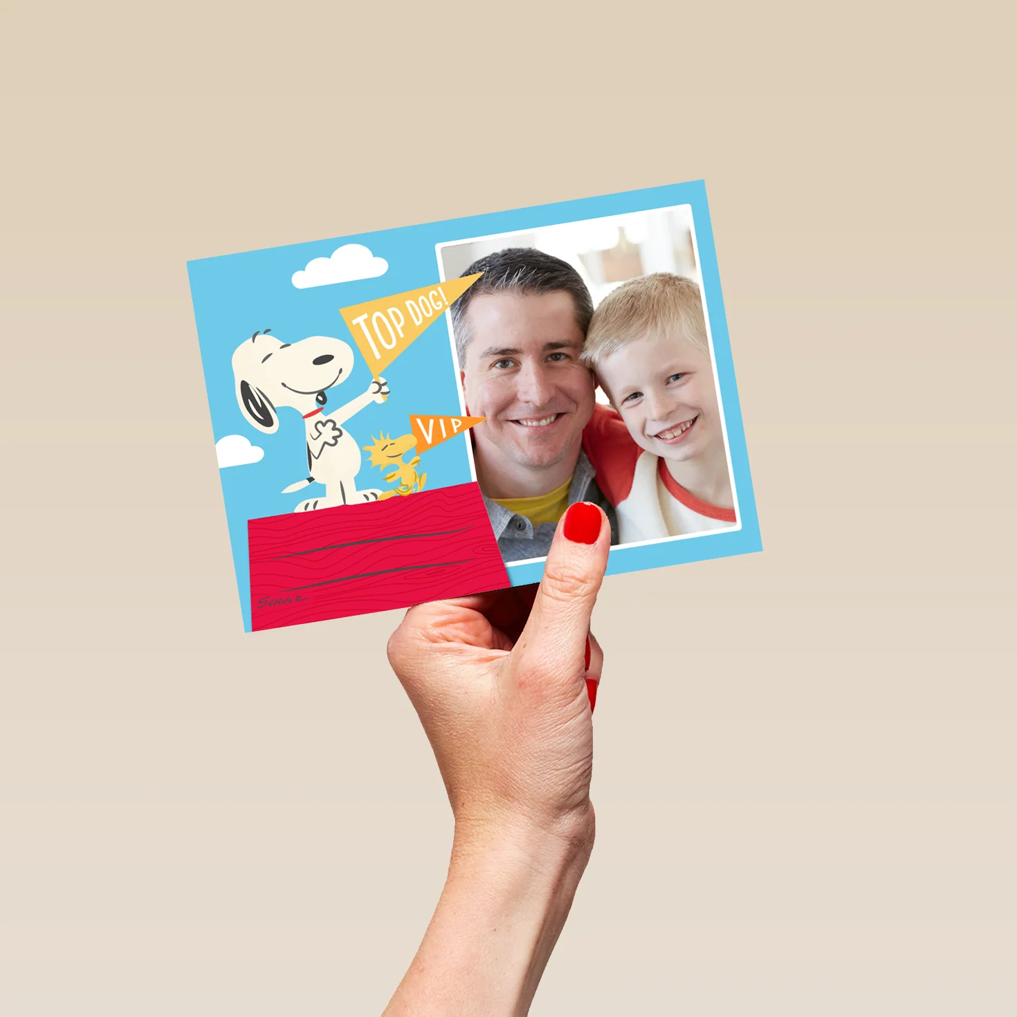 Personalised Photo Upload SNOOPY & WOODSTOCK Pennant Flag Father's Day Card - Image 5
