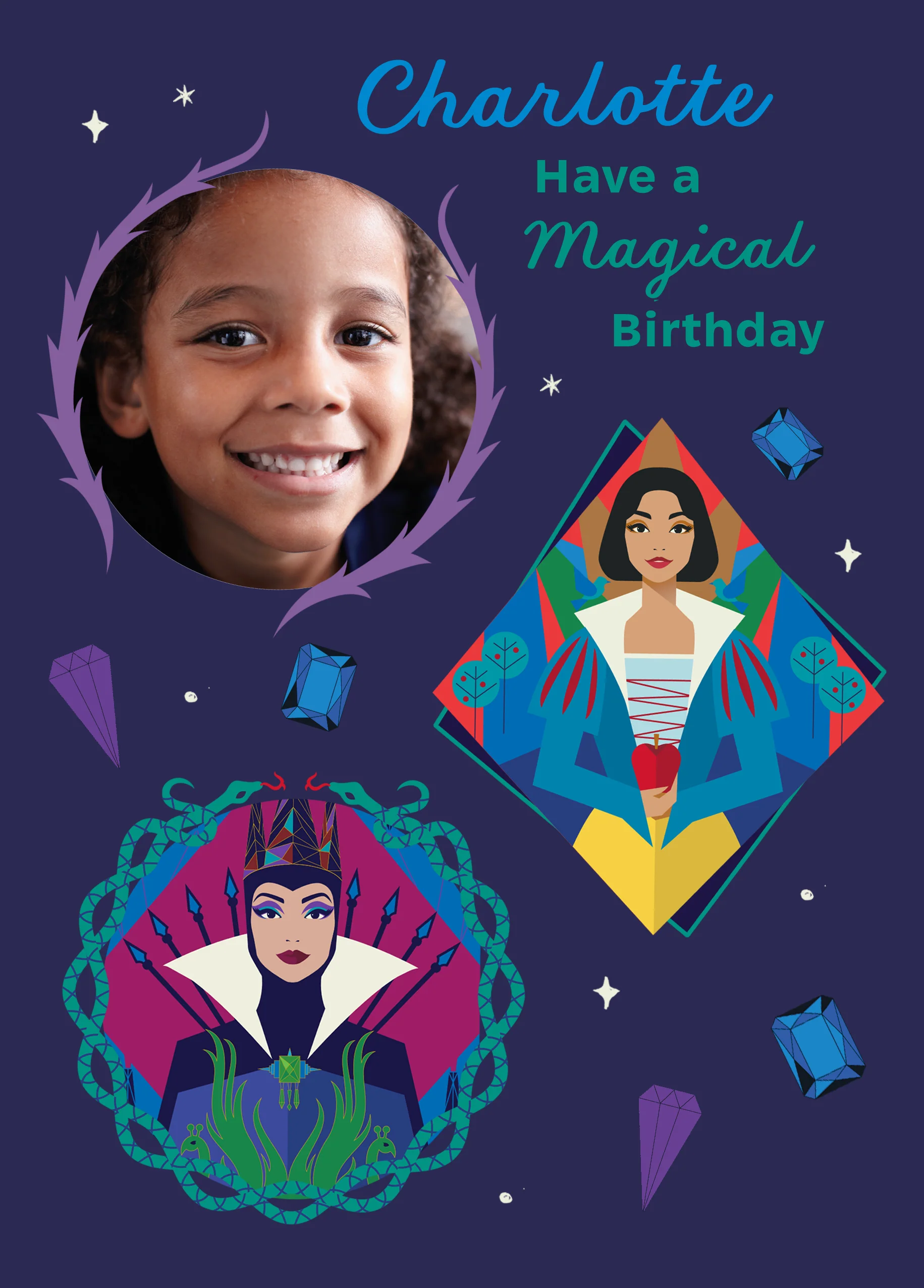 Personalised Photo Upload Snow White & Evil Queen Birthday Card