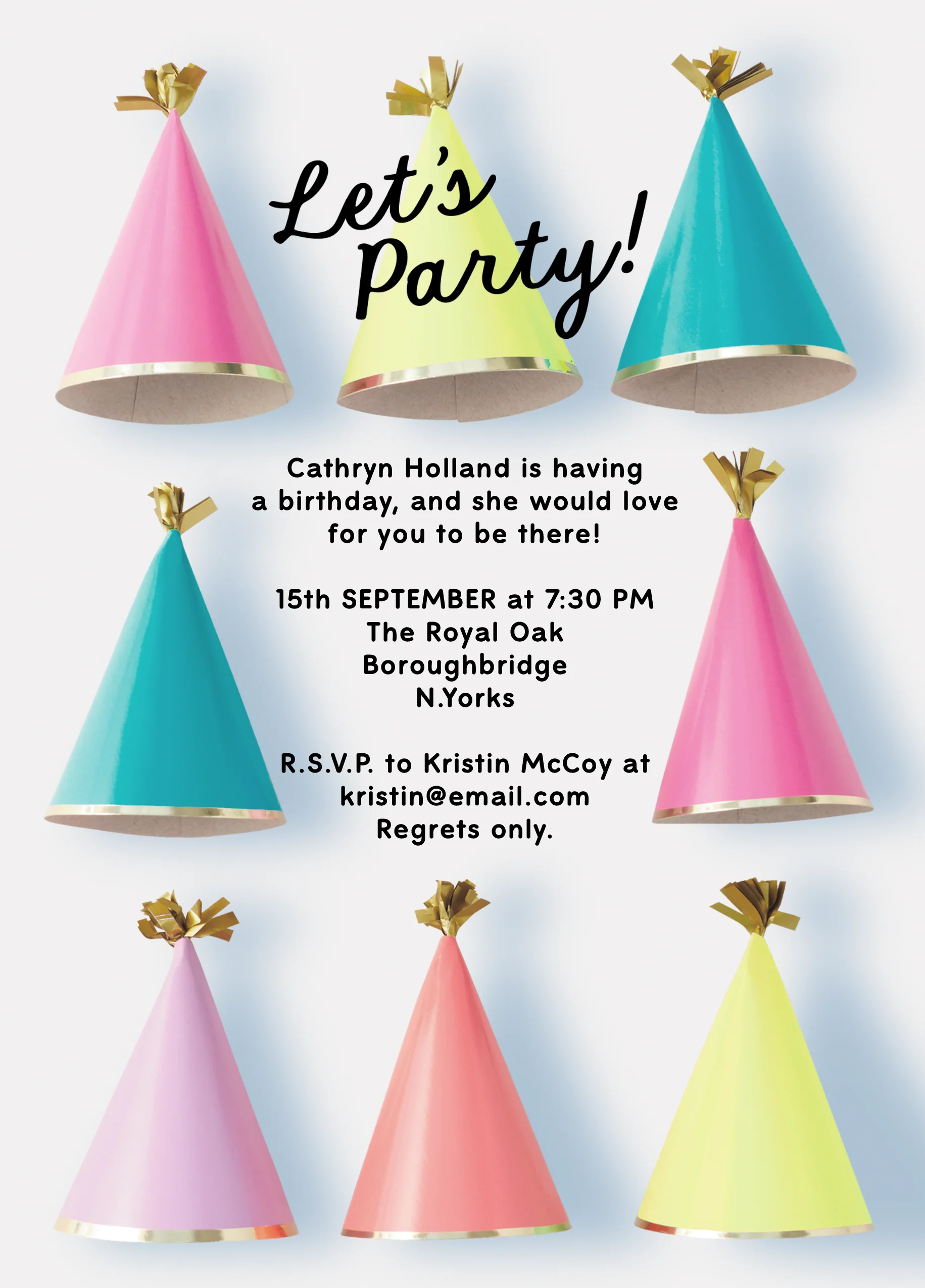 Personalised Photographic Party Hats Birthday Party Invitation