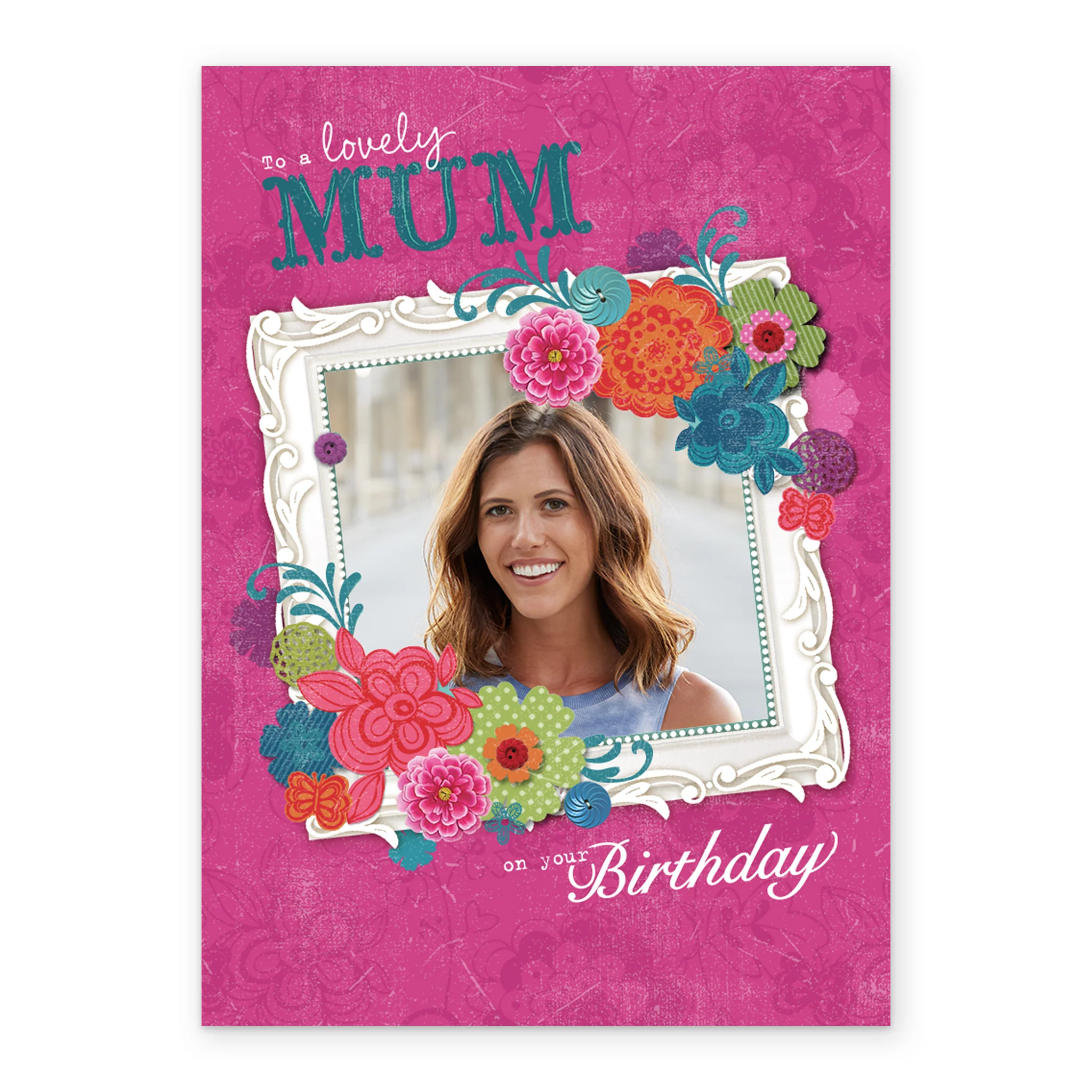 Personalised Picture Frame Flowers Photo Birthday Card For Mum - Image 2