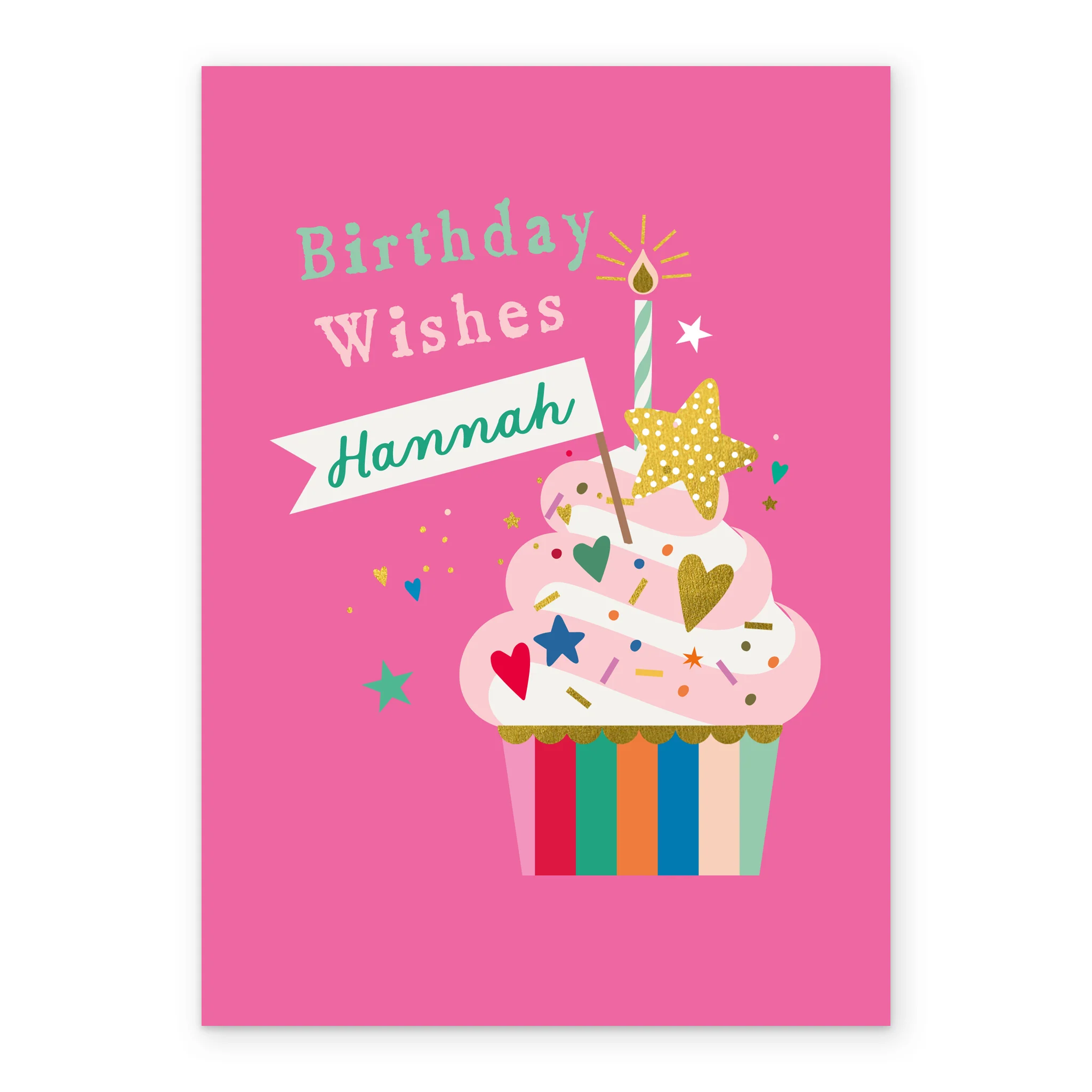Personalised Pink and White Swirly Iced Cupcake Design Birthday Card - Image 2