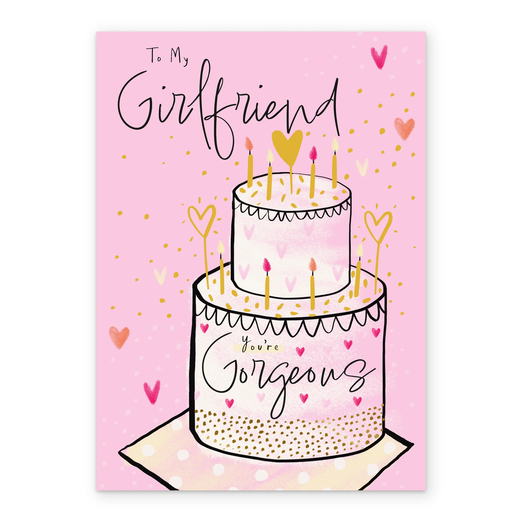 Personalised Pink Cake & Hearts Birthday Card for Girlfriend - Image 2