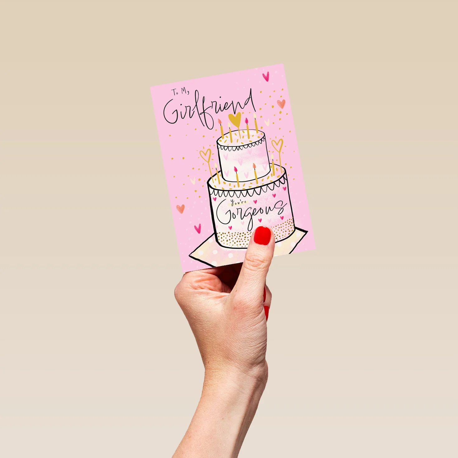 Personalised Pink Cake & Hearts Birthday Card for Girlfriend - Image 4