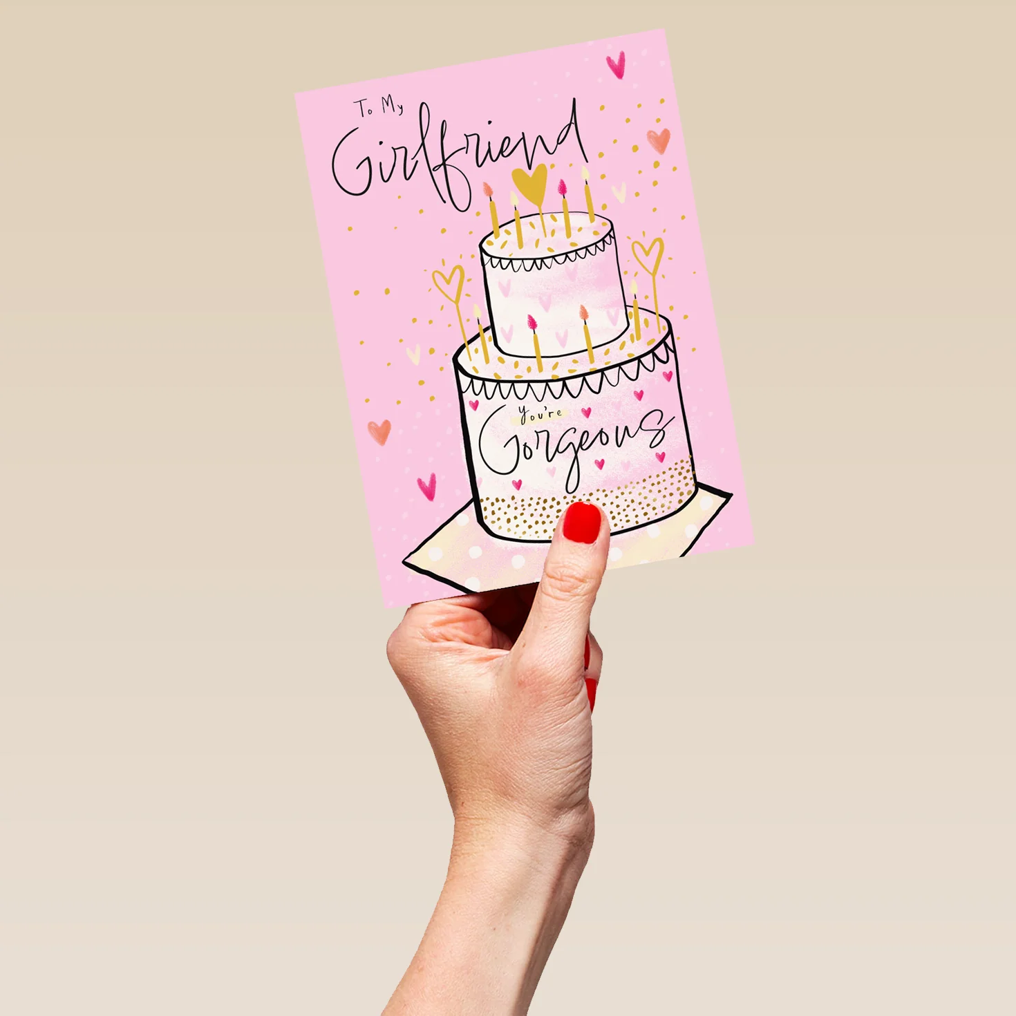 Personalised Pink Cake & Hearts Birthday Card for Girlfriend - Image 5