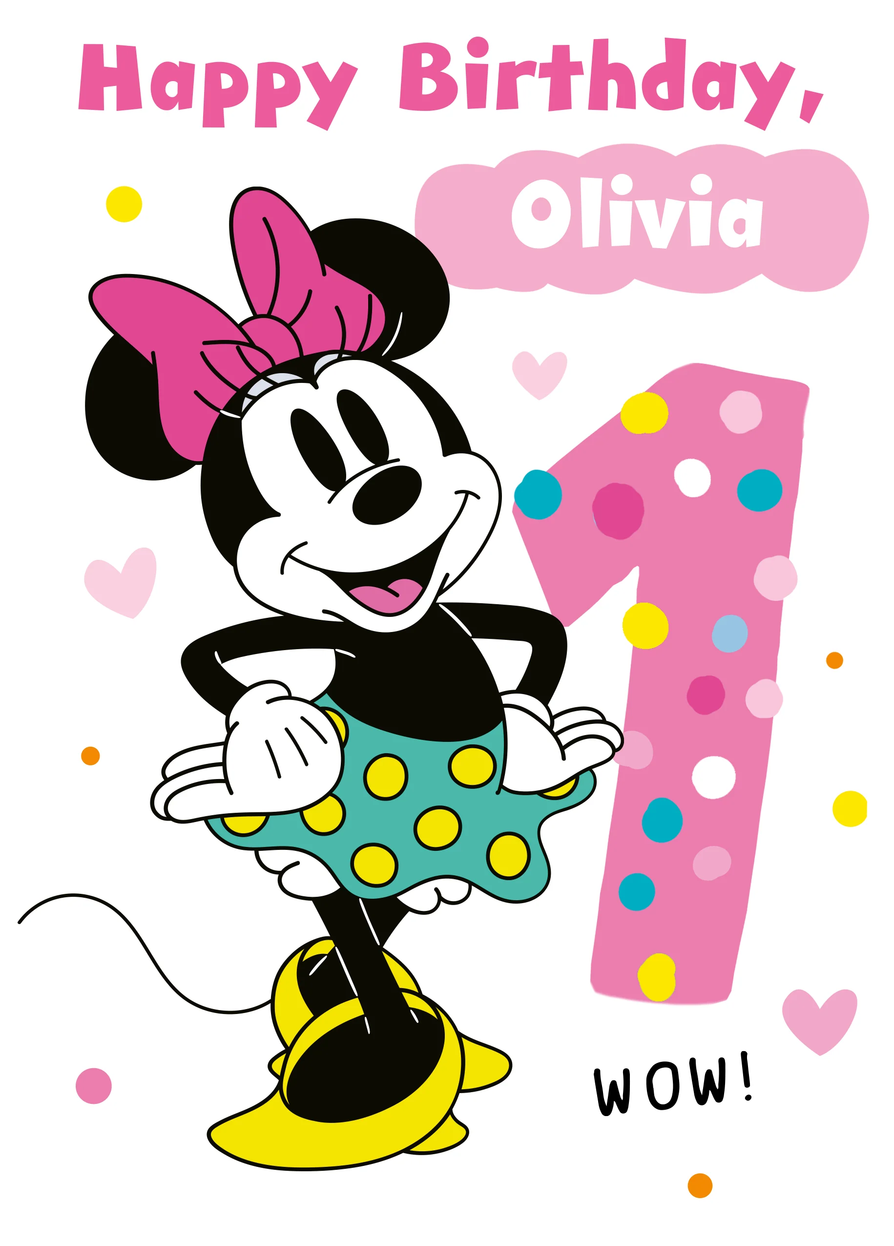 Personalised Pink Disney Minnie Mouse 1st Birthday Card