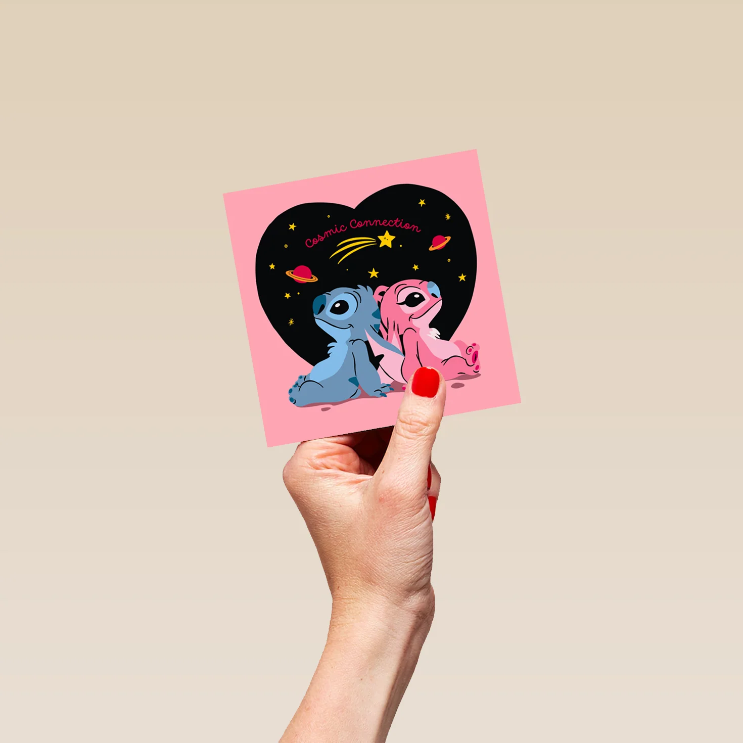 Personalised Pink Disney Stitch & Angel 'Cosmic Connection' Anniversary Card - Image 4