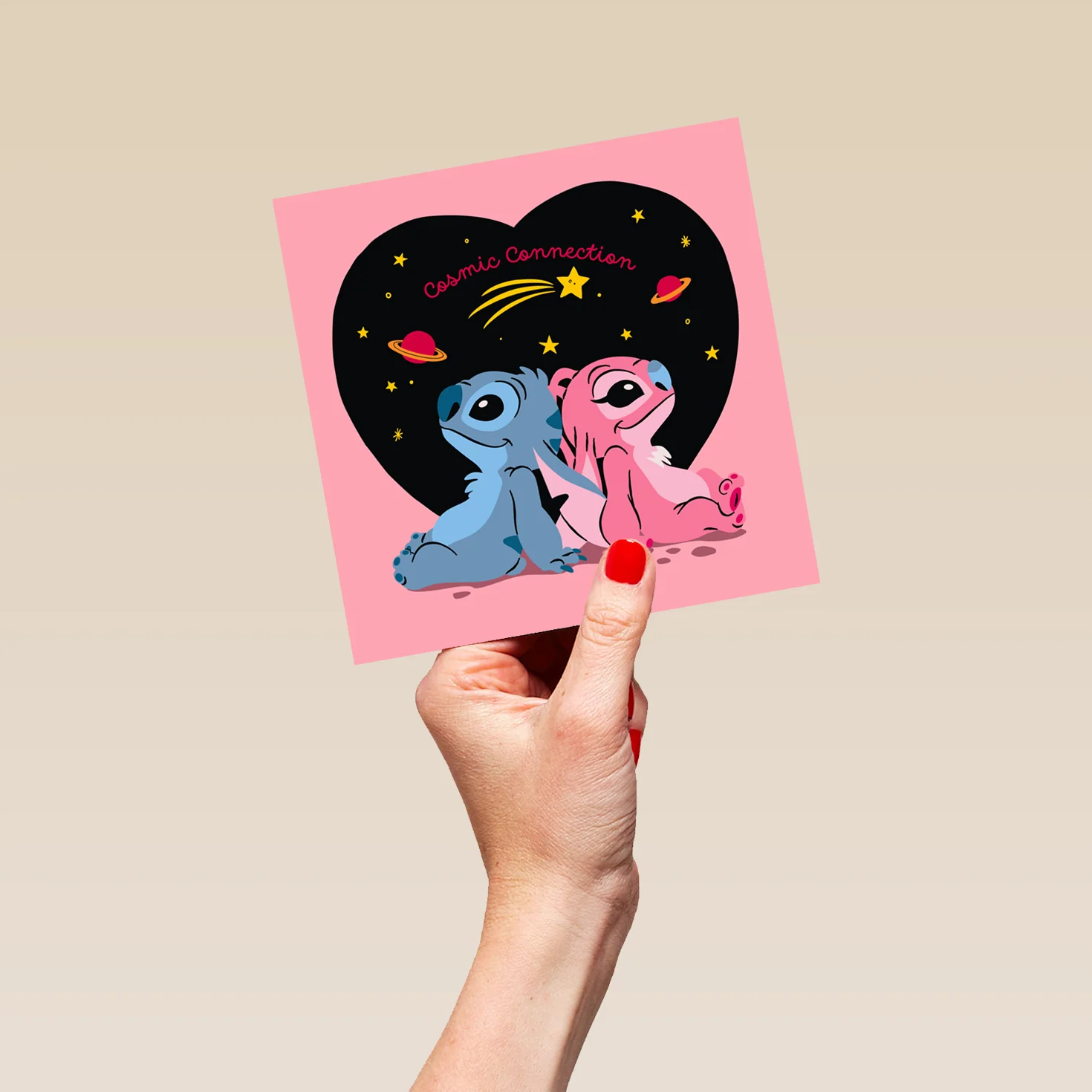 Personalised Pink Disney Stitch & Angel 'Cosmic Connection' Anniversary Card - Image 5