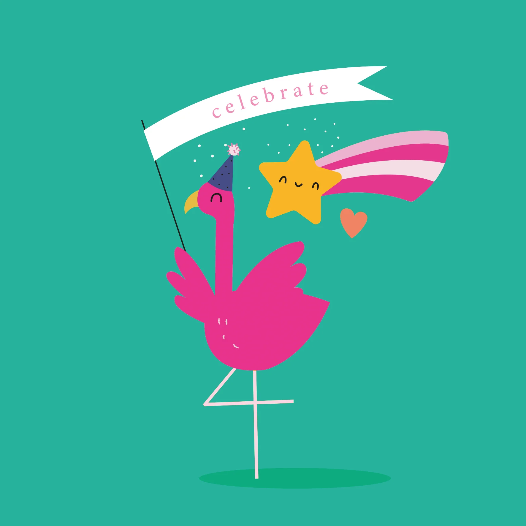 Personalised Pink Flamingo & Star Birthday Card