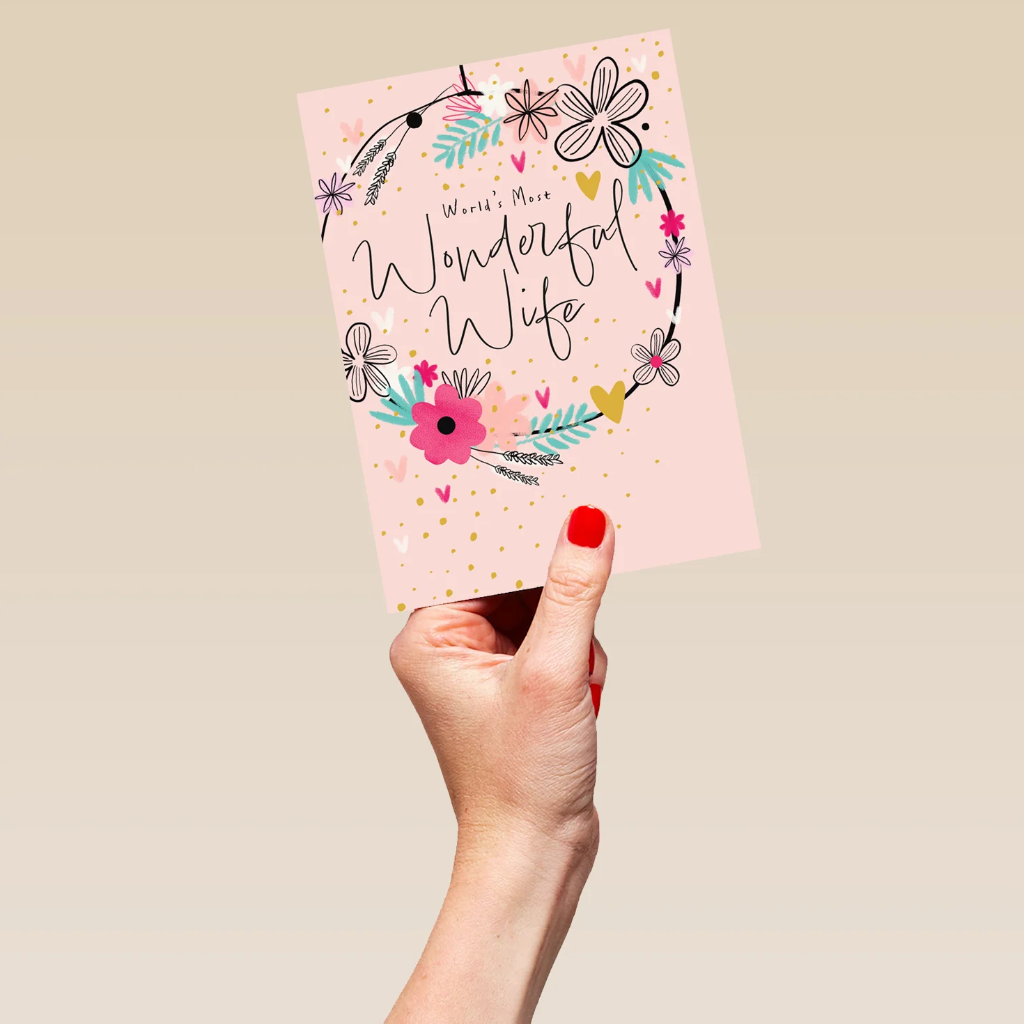 Personalised Pink Flower Wreath Birthday Card For Wife - Image 5