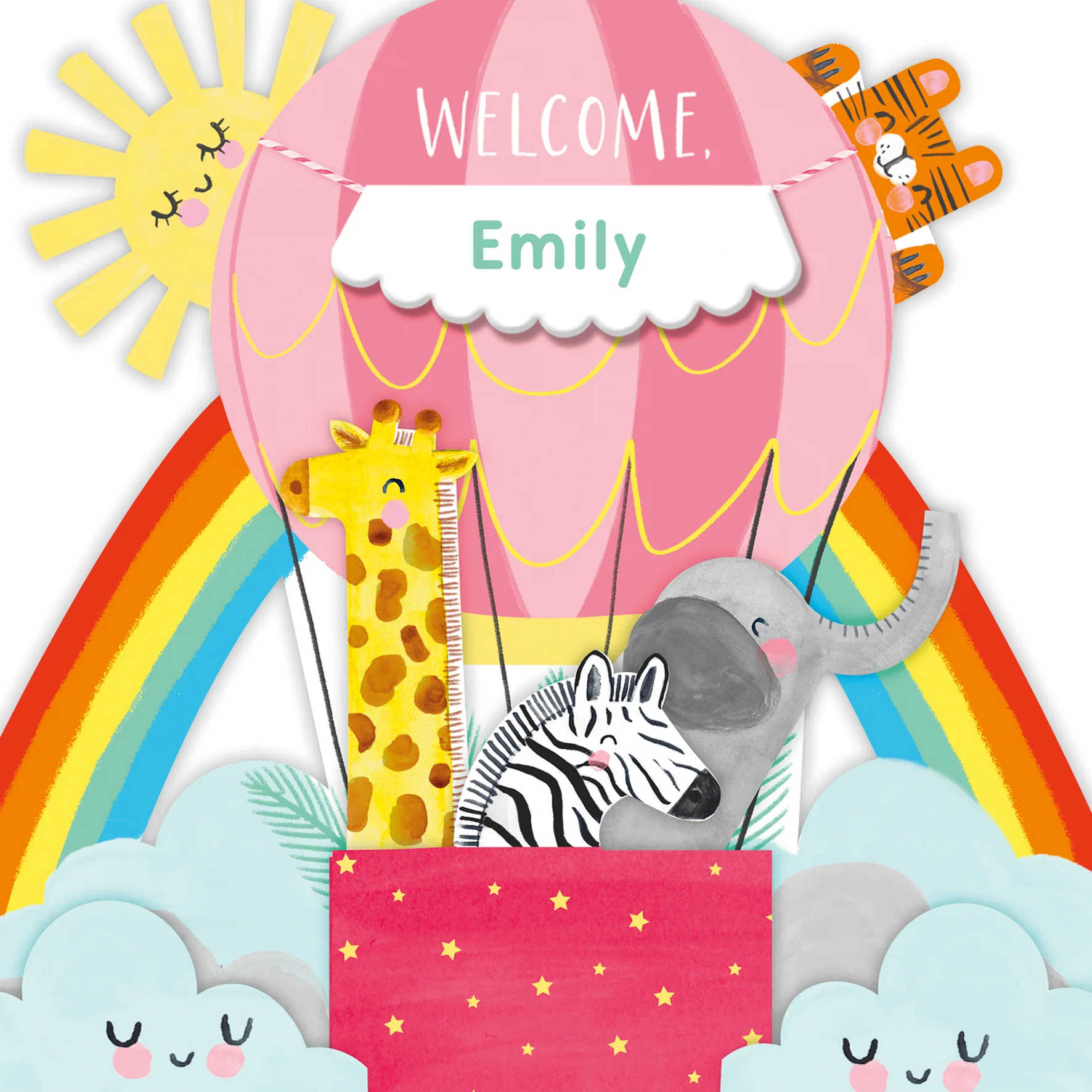Personalised Pink Hot Air Balloon New Baby Girl Card