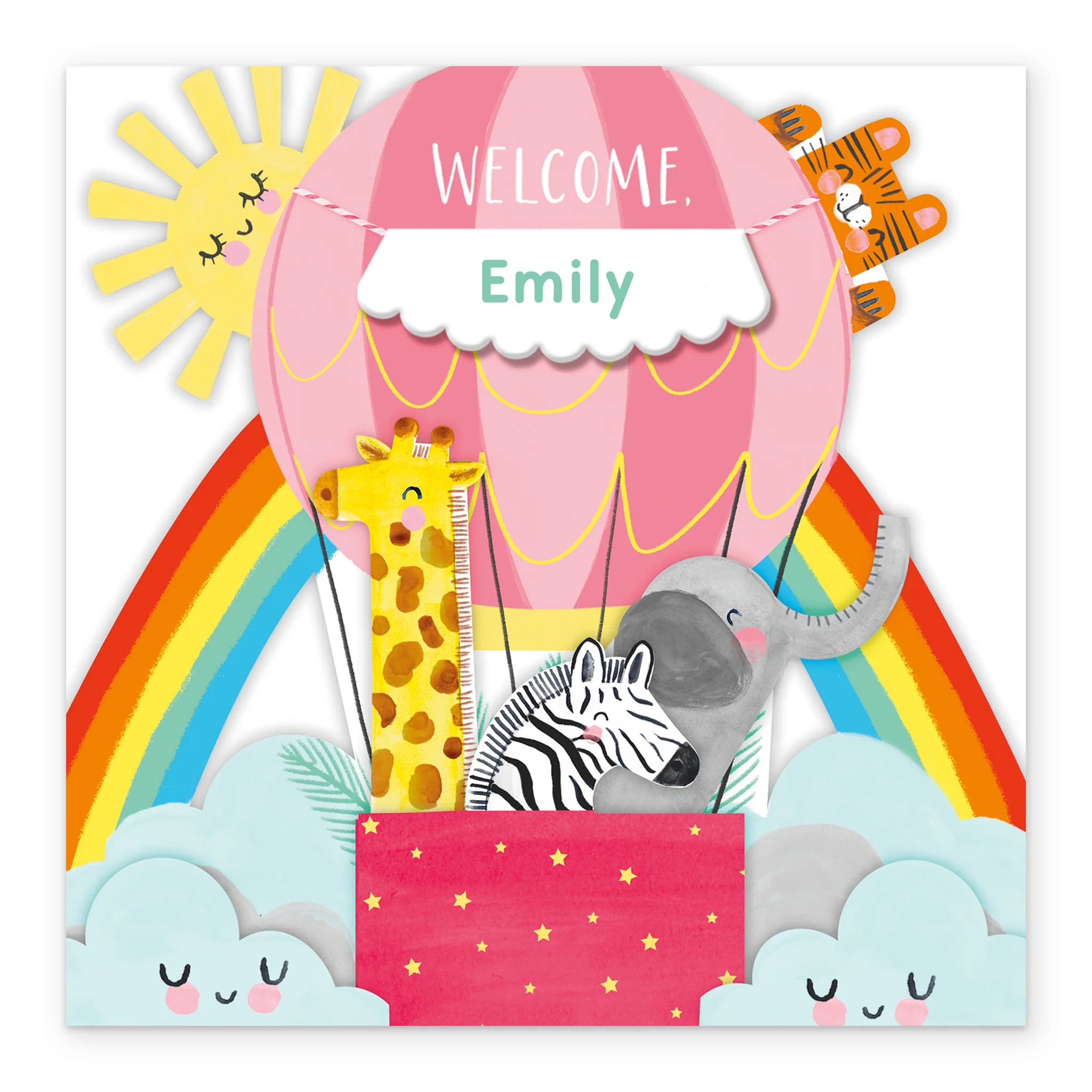 Personalised Pink Hot Air Balloon New Baby Girl Card - Image 2