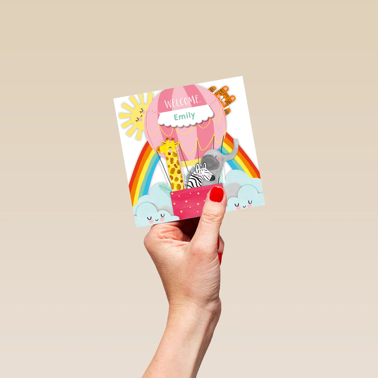 Personalised Pink Hot Air Balloon New Baby Girl Card - Image 4