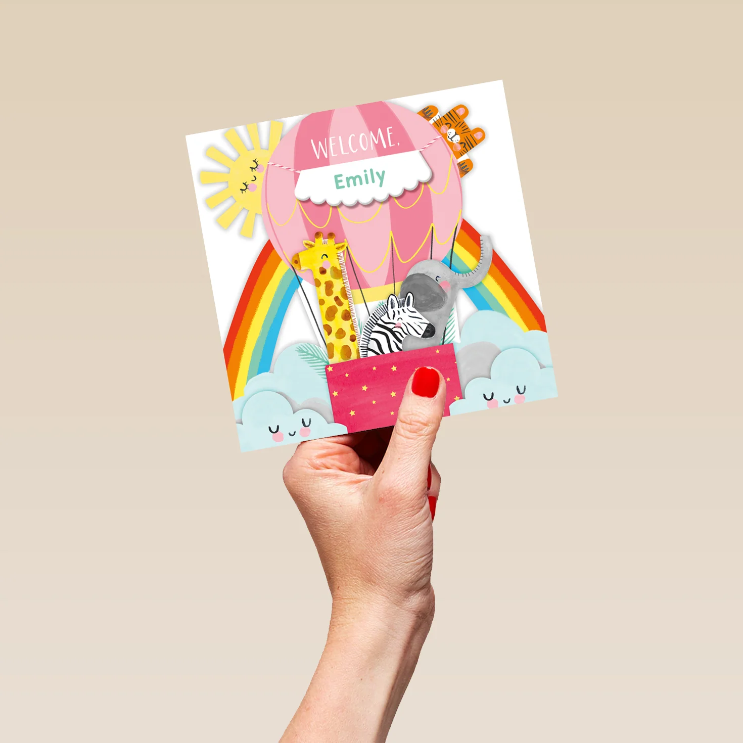 Personalised Pink Hot Air Balloon New Baby Girl Card - Image 5