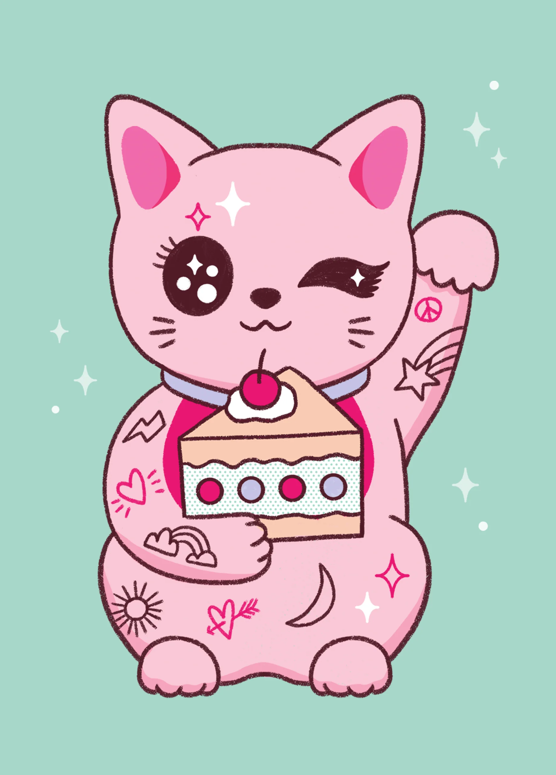 Personalised Pink Lucky Cat Birthday Card