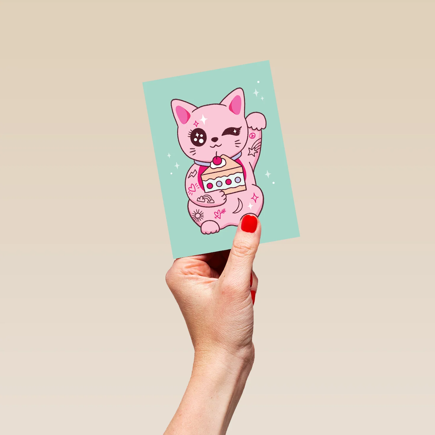 Personalised Pink Lucky Cat Birthday Card - Image 4