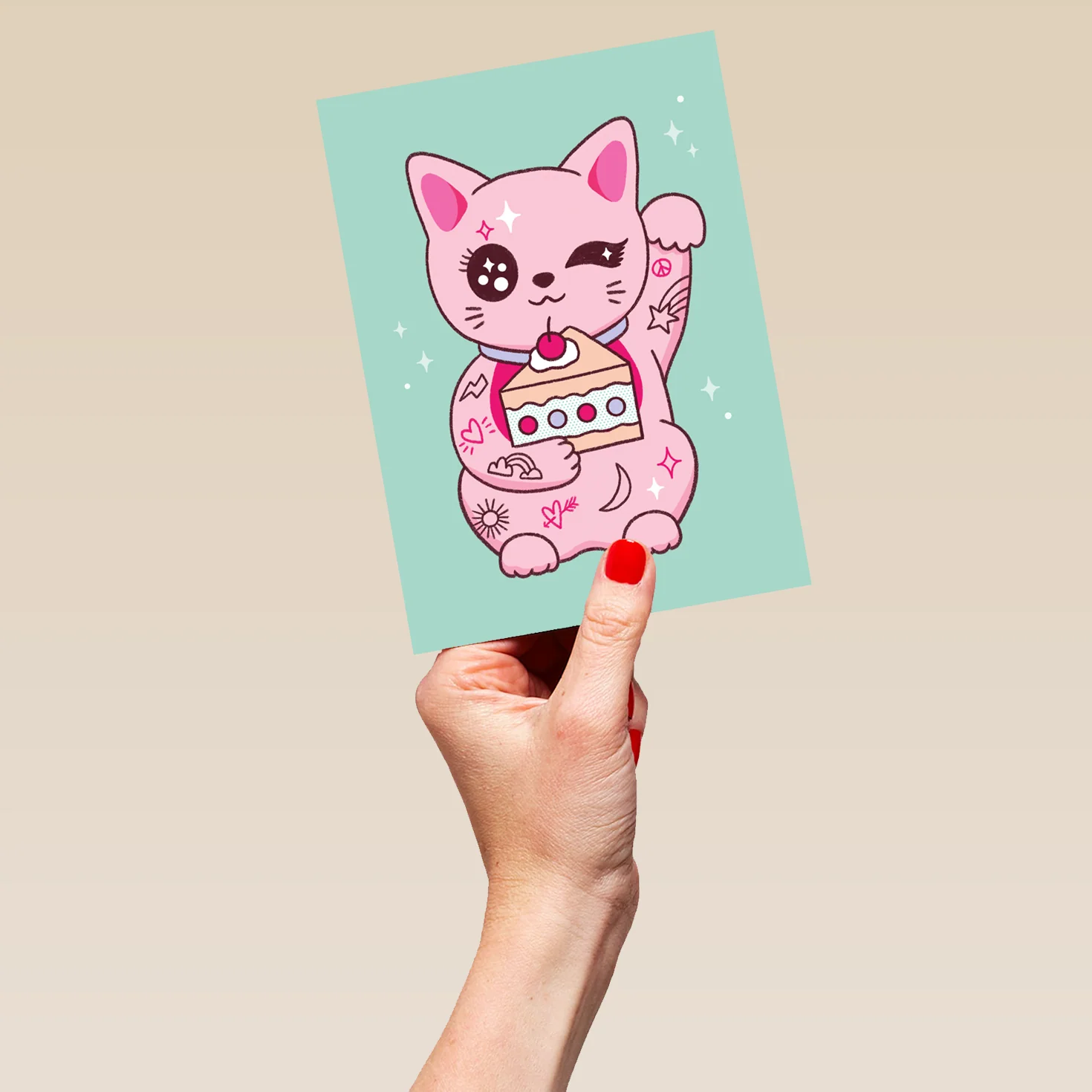 Personalised Pink Lucky Cat Birthday Card - Image 5
