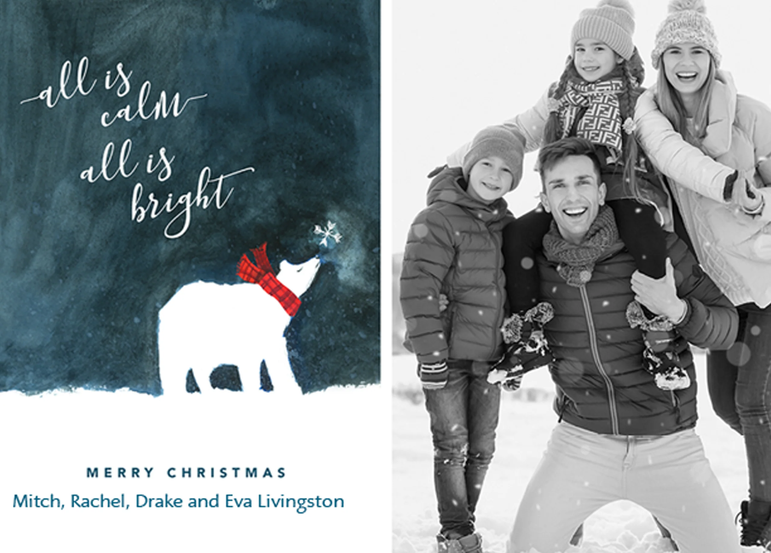Personalised Polar Bear Night Photo Frame Christmas Card