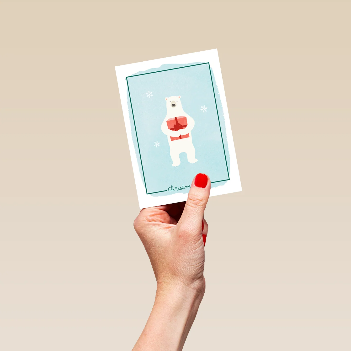 Personalised Polar Bear with Gift Christmas Card - Image 4