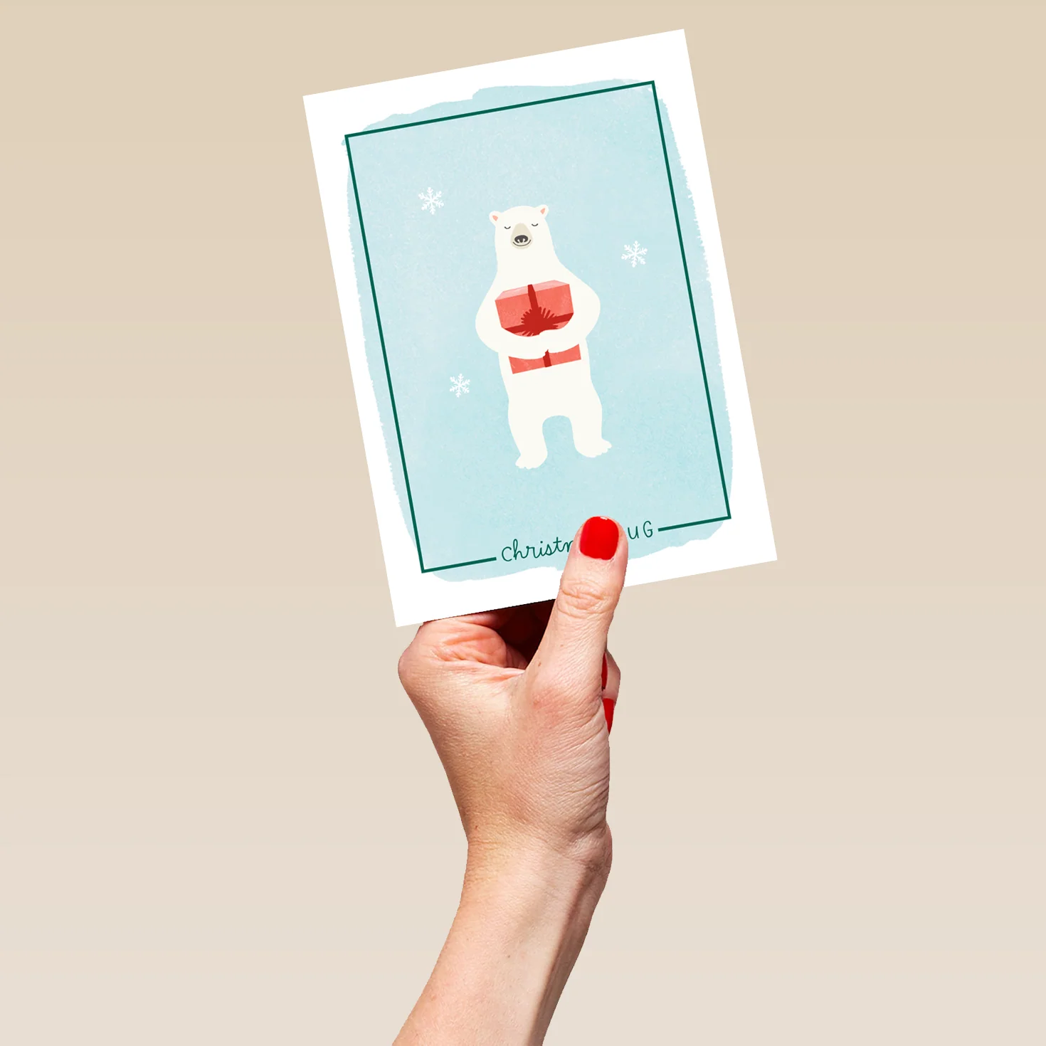 Personalised Polar Bear with Gift Christmas Card - Image 5