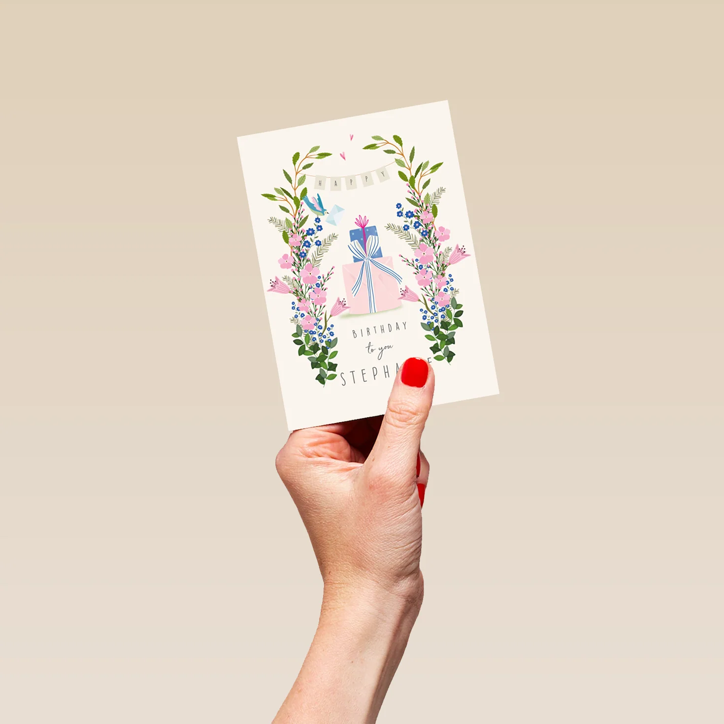 Personalised Presents and Flowers Illustrated Birthday Card - Image 4
