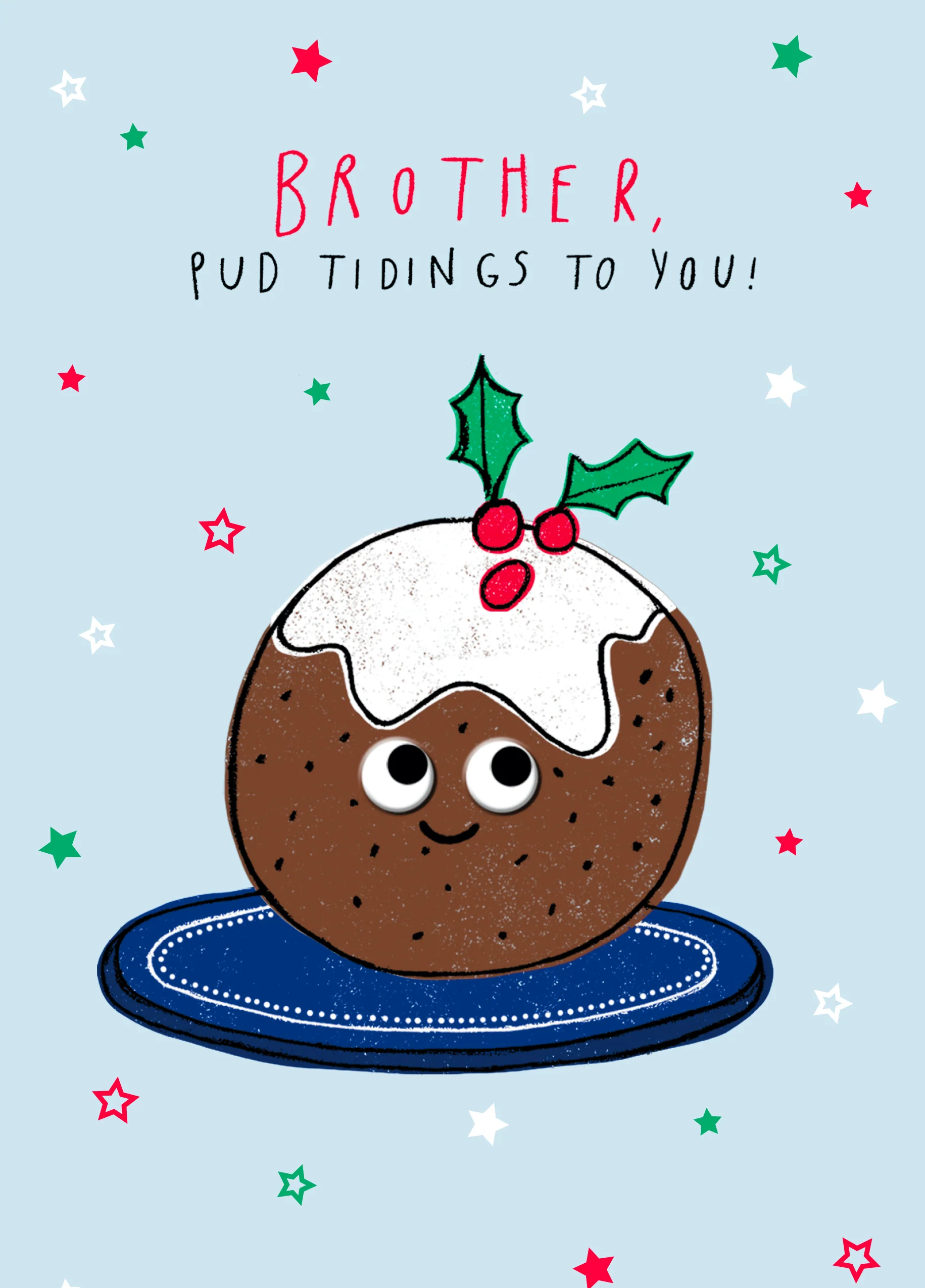 Personalised Pud Tidings Funny Christmas Card For Brother